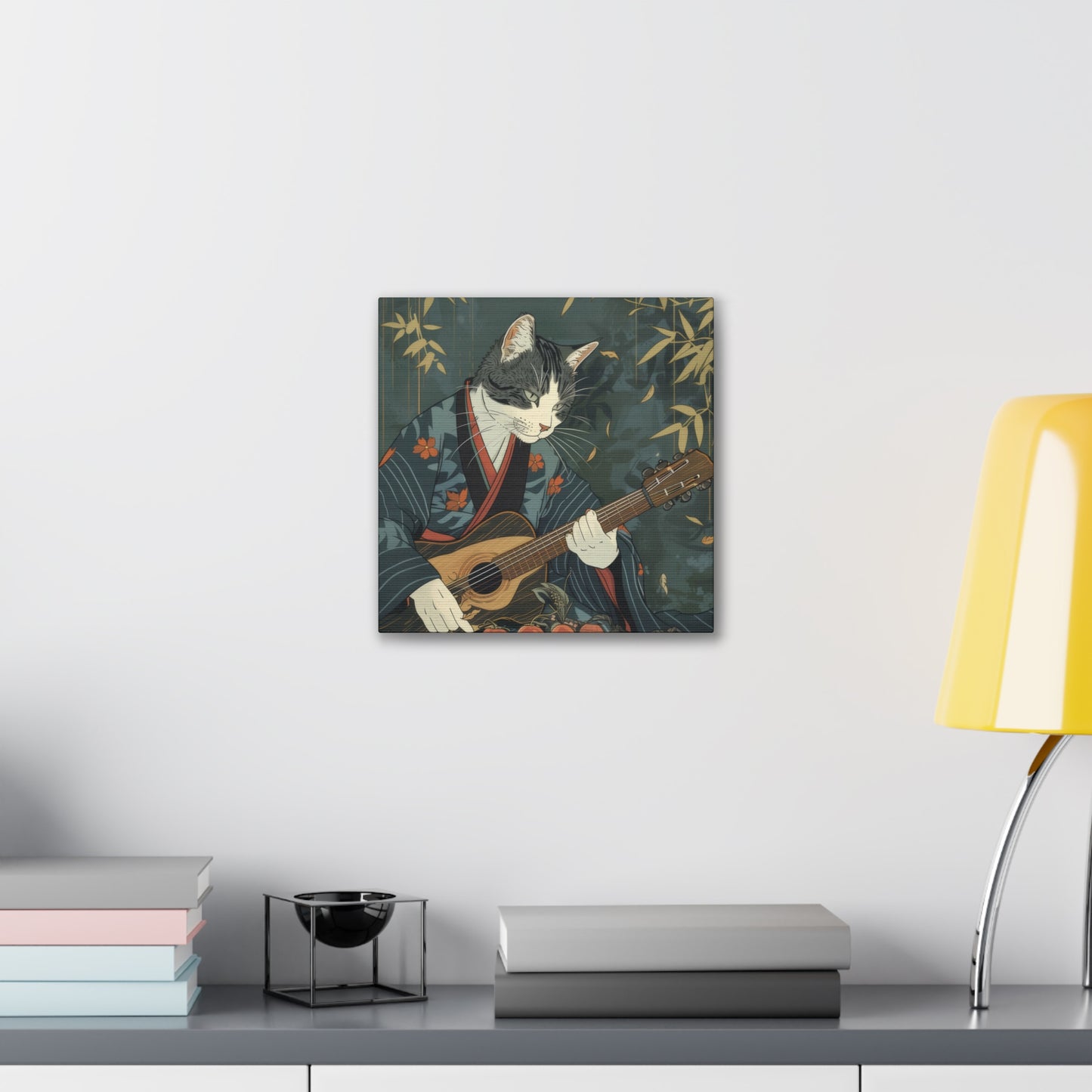 Japanese Kitty Guitarist - Canvas Stretched, 0.75" - Canvas Stretched, 0.75"