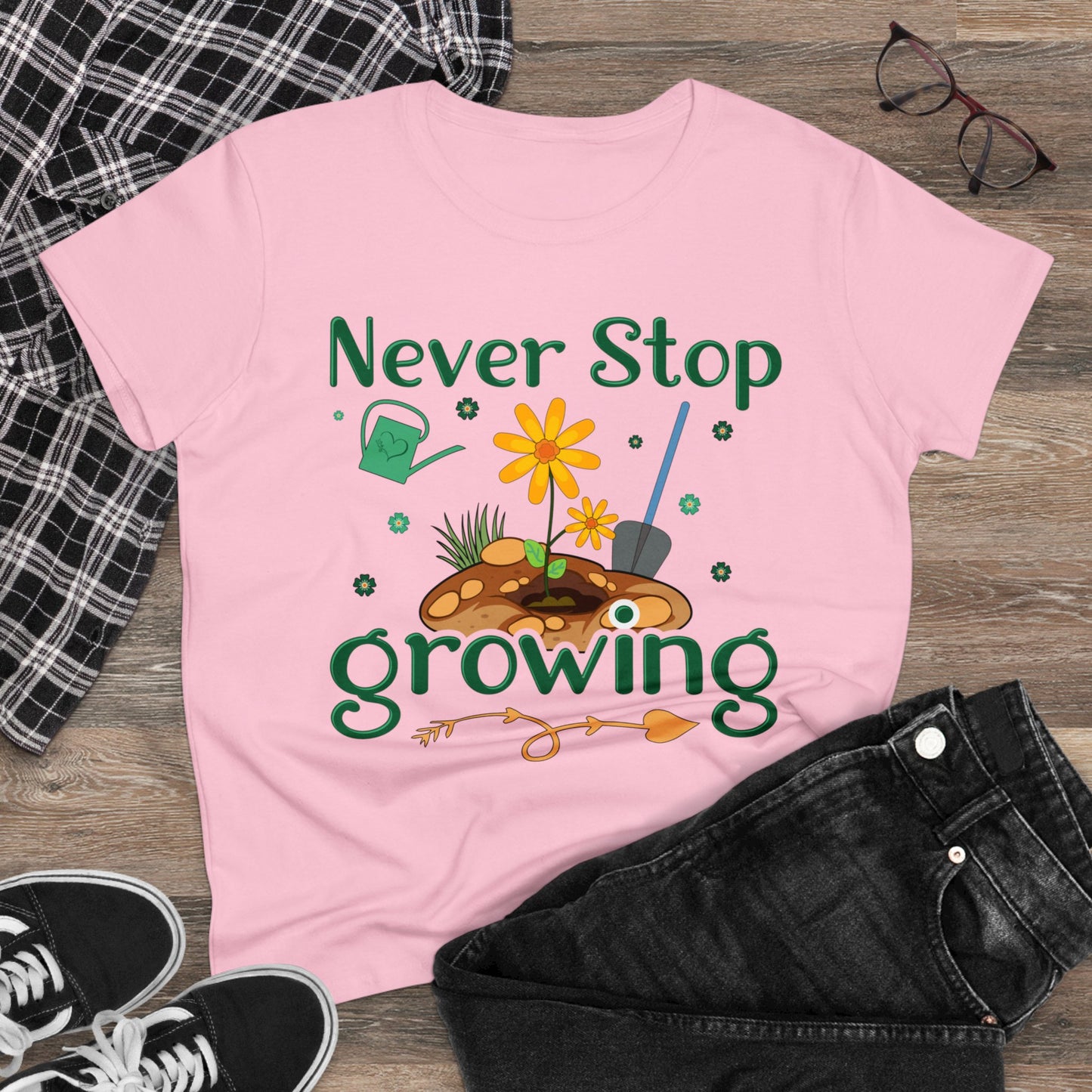 Never Stop Growing - Gardening - Women's Midweight Cotton Tee