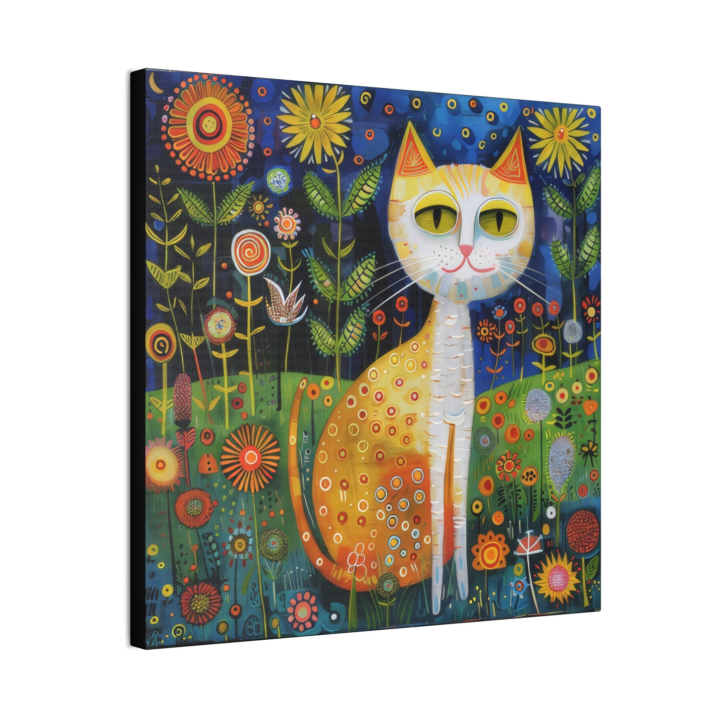 Folk Art Kitty - Canvas Stretched, 0.75" - Canvas Stretched, 0.75"