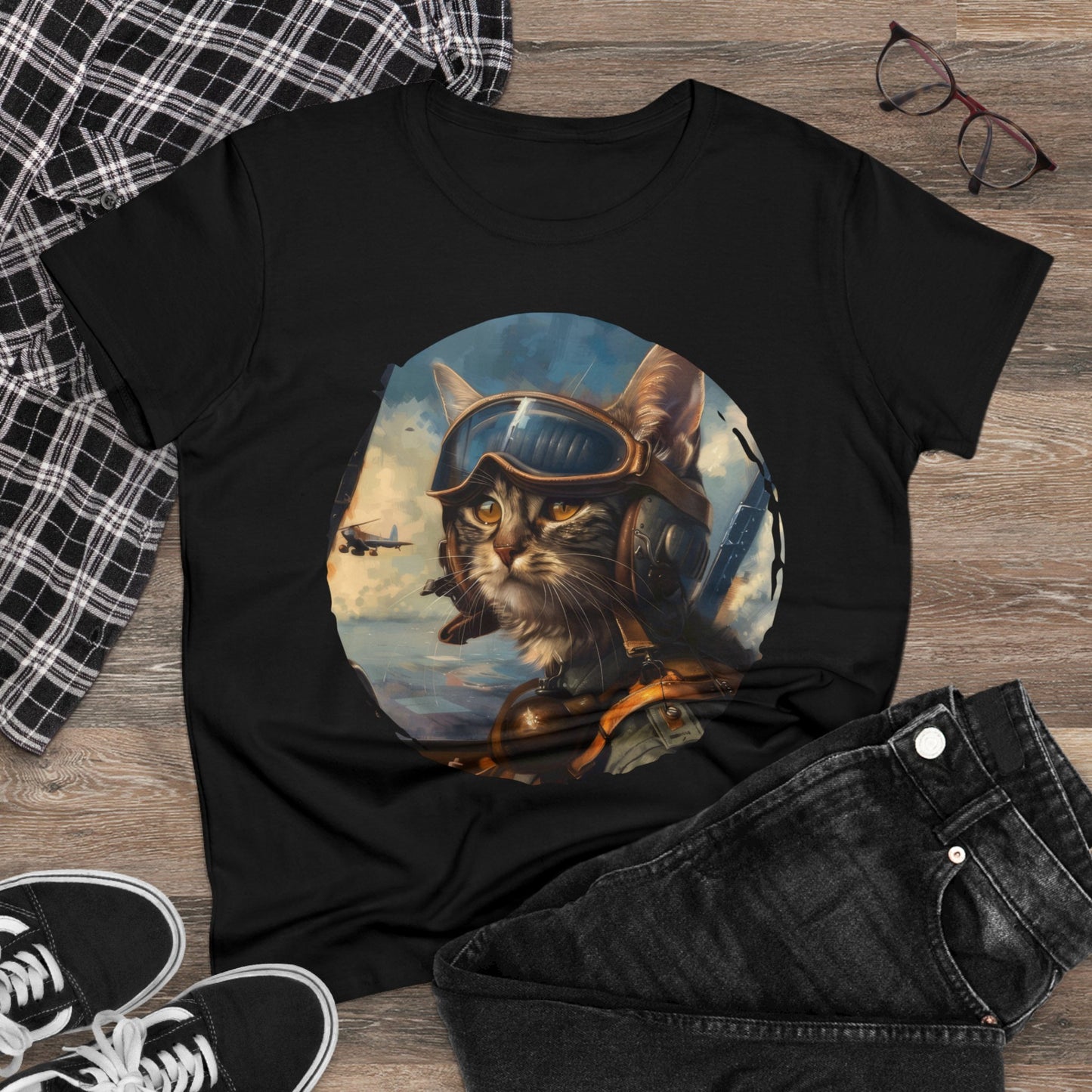 Fighter Pilot Kitty - Women's Midweight Cotton Tee