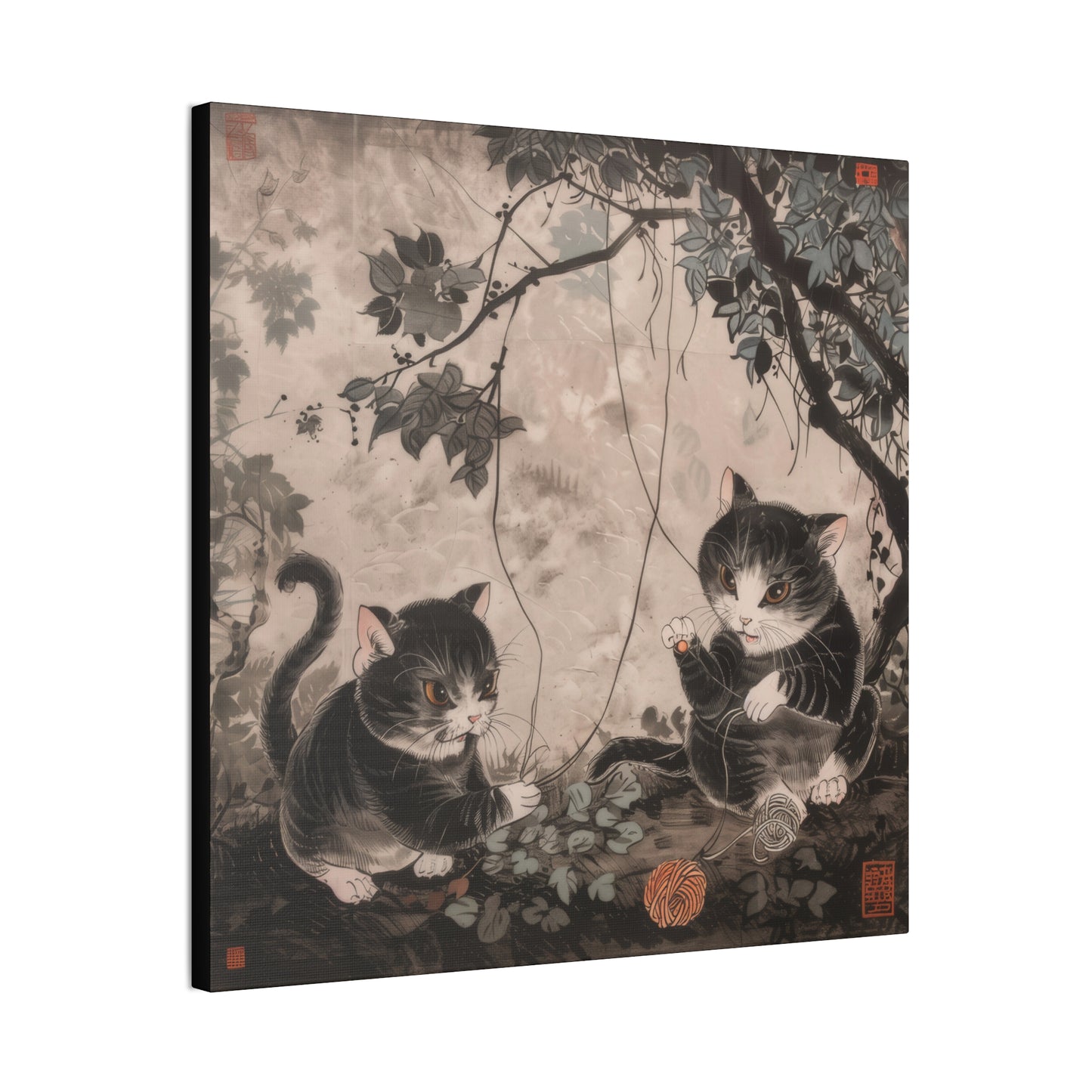 Japanese Woodblock Kitties - Canvas Stretched, 0.75" - Canvas Stretched, 0.75"