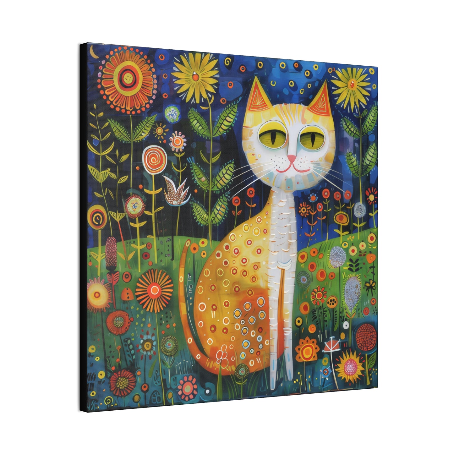 Folk Art Kitty - Canvas Stretched, 0.75" - Canvas Stretched, 0.75"