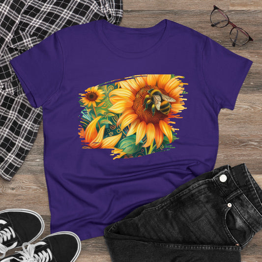 Sunflowers and Bee - Women's Midweight Cotton Tee