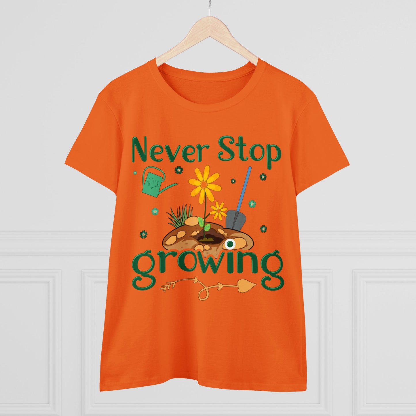 Never Stop Growing - Gardening - Women's Midweight Cotton Tee