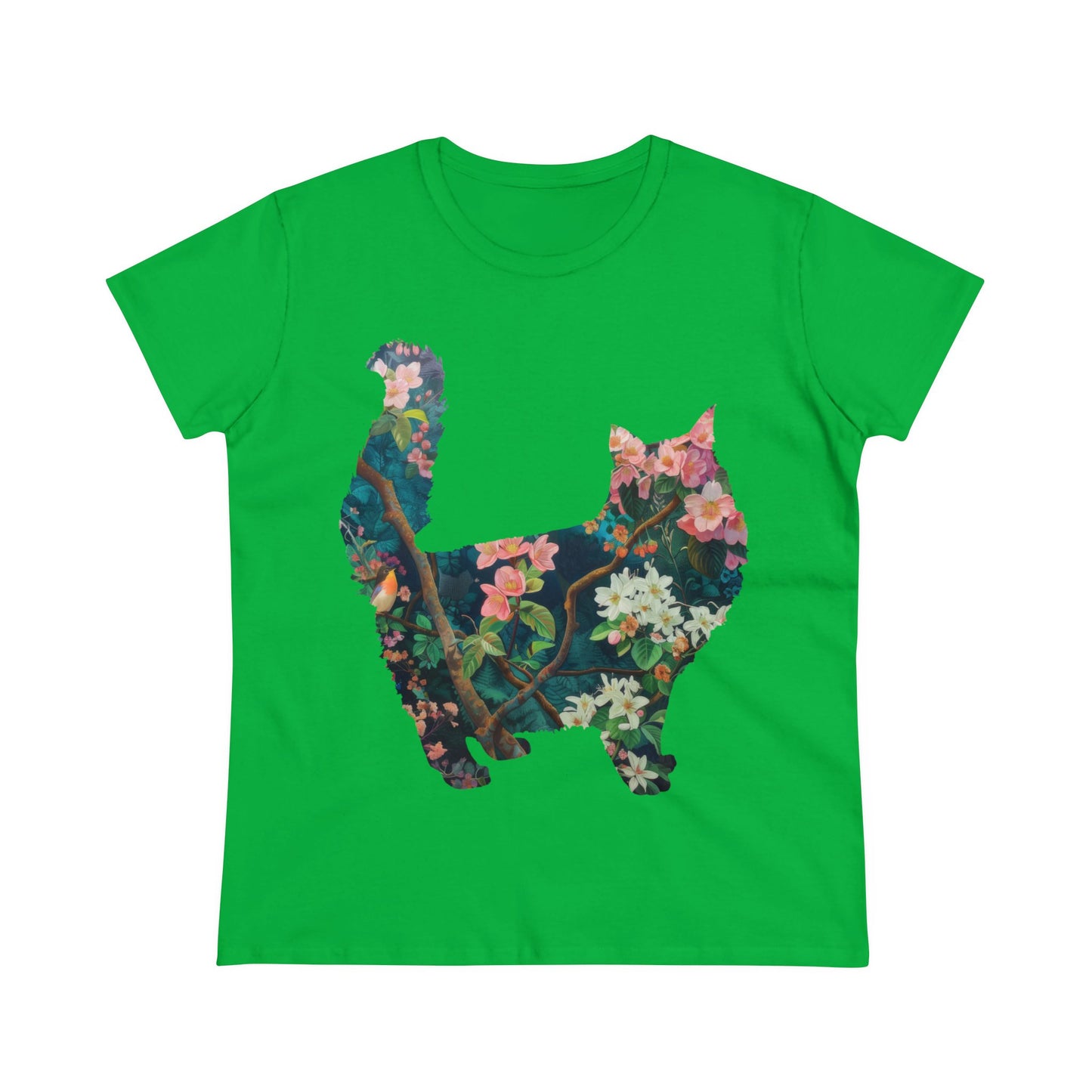 Flowery Cat - Women's Midweight Cotton Tee