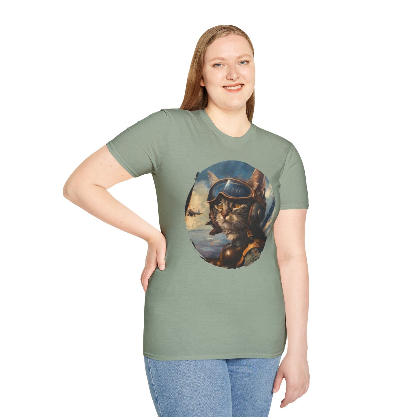 Cat Fighter Pilot - Unisex Softstyle T-Shirt