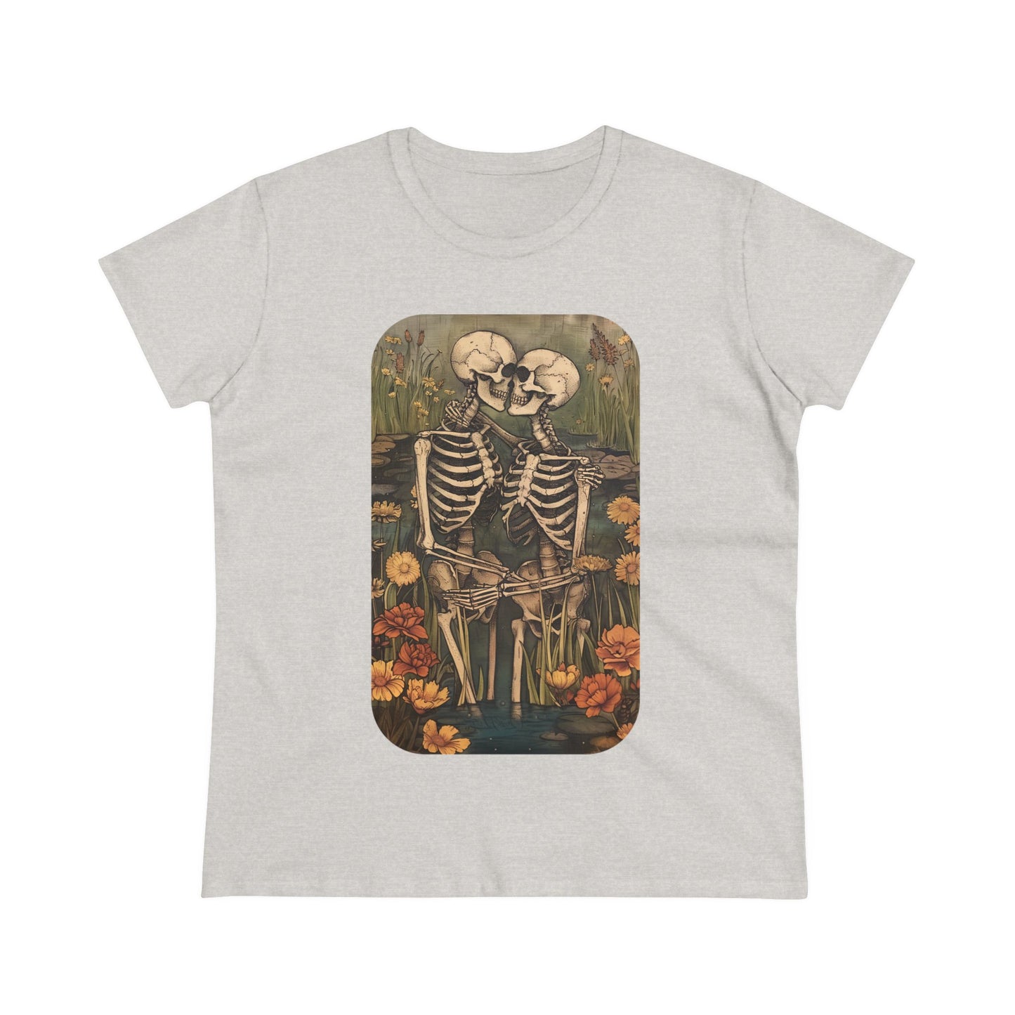 Skeleton Embrace - Flowers - Women's Midweight Cotton Tee