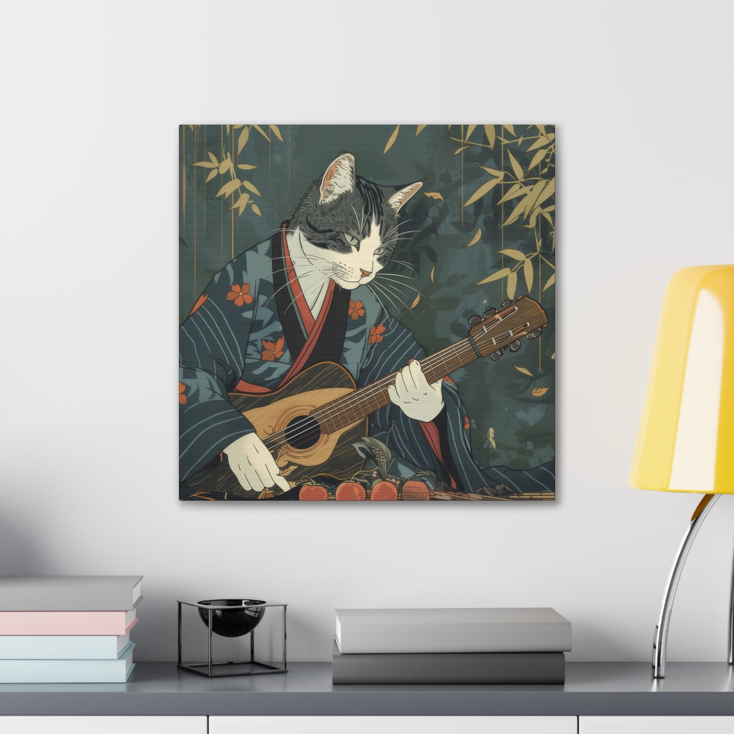 Japanese Kitty Guitarist - Canvas Stretched, 0.75" - Canvas Stretched, 0.75"