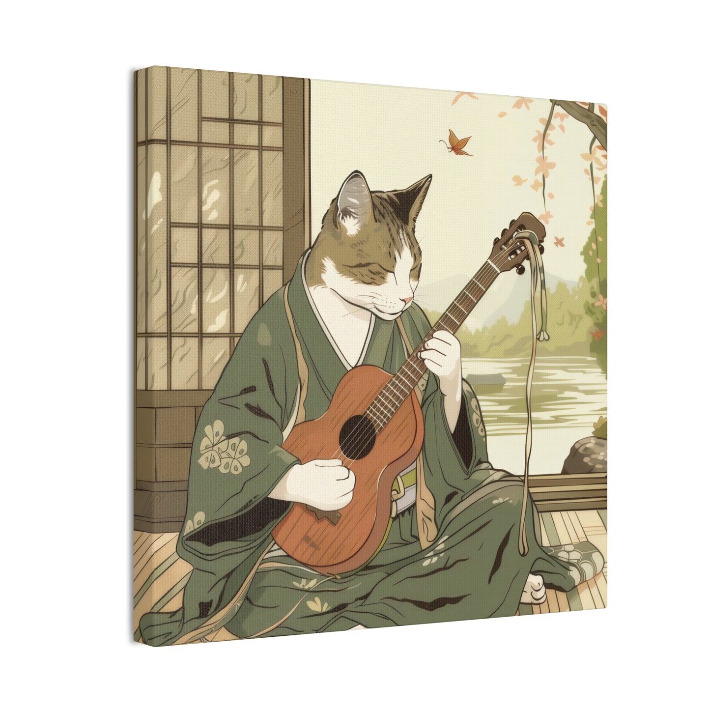 Japanese Kitty Guitarist - Canvas Stretched, 0.75" - Canvas Stretched, 0.75"