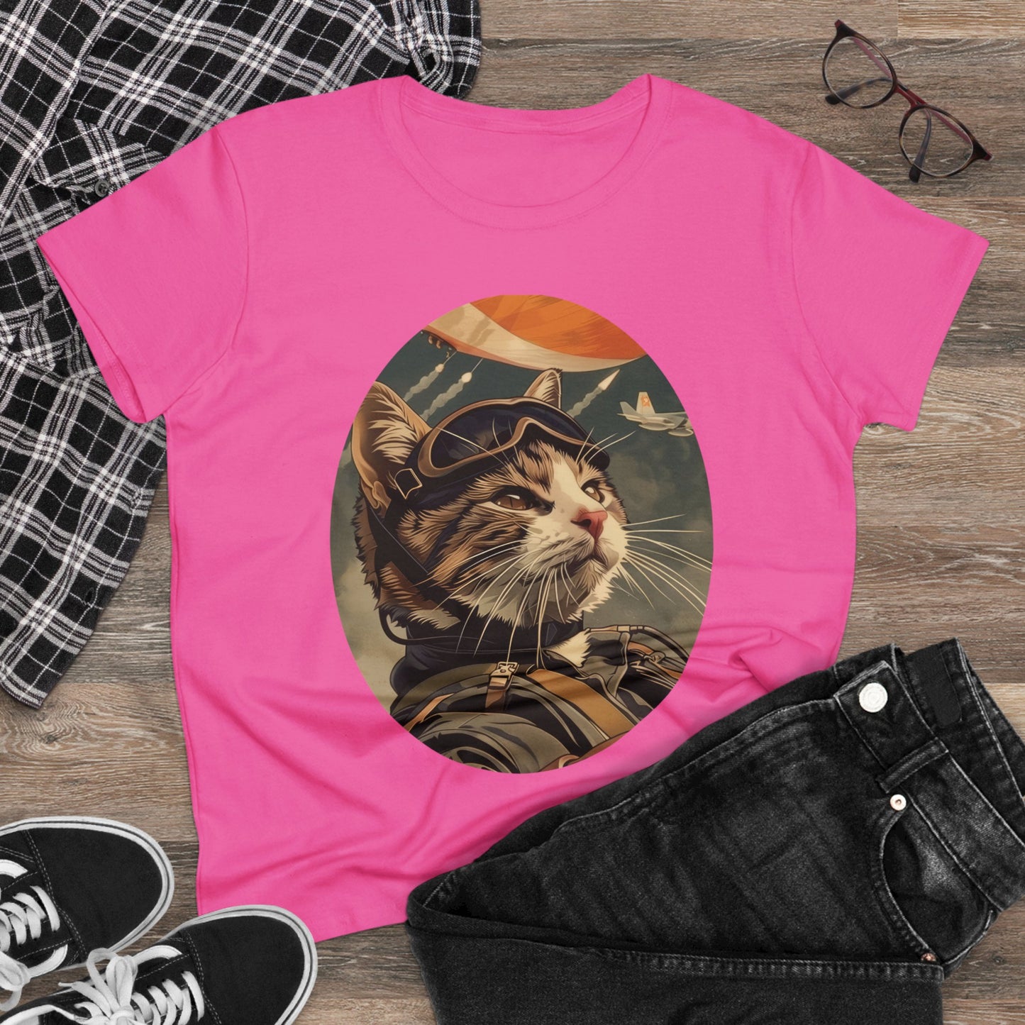 Kitty Fighter Pilot - Women's Midweight Cotton Tee