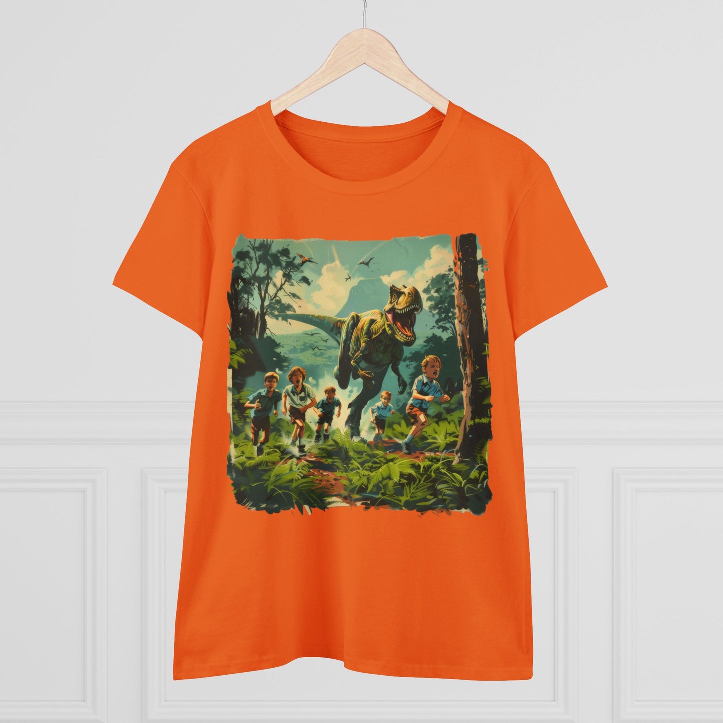 Dinosaur Chase - Women's Midweight Cotton Tee