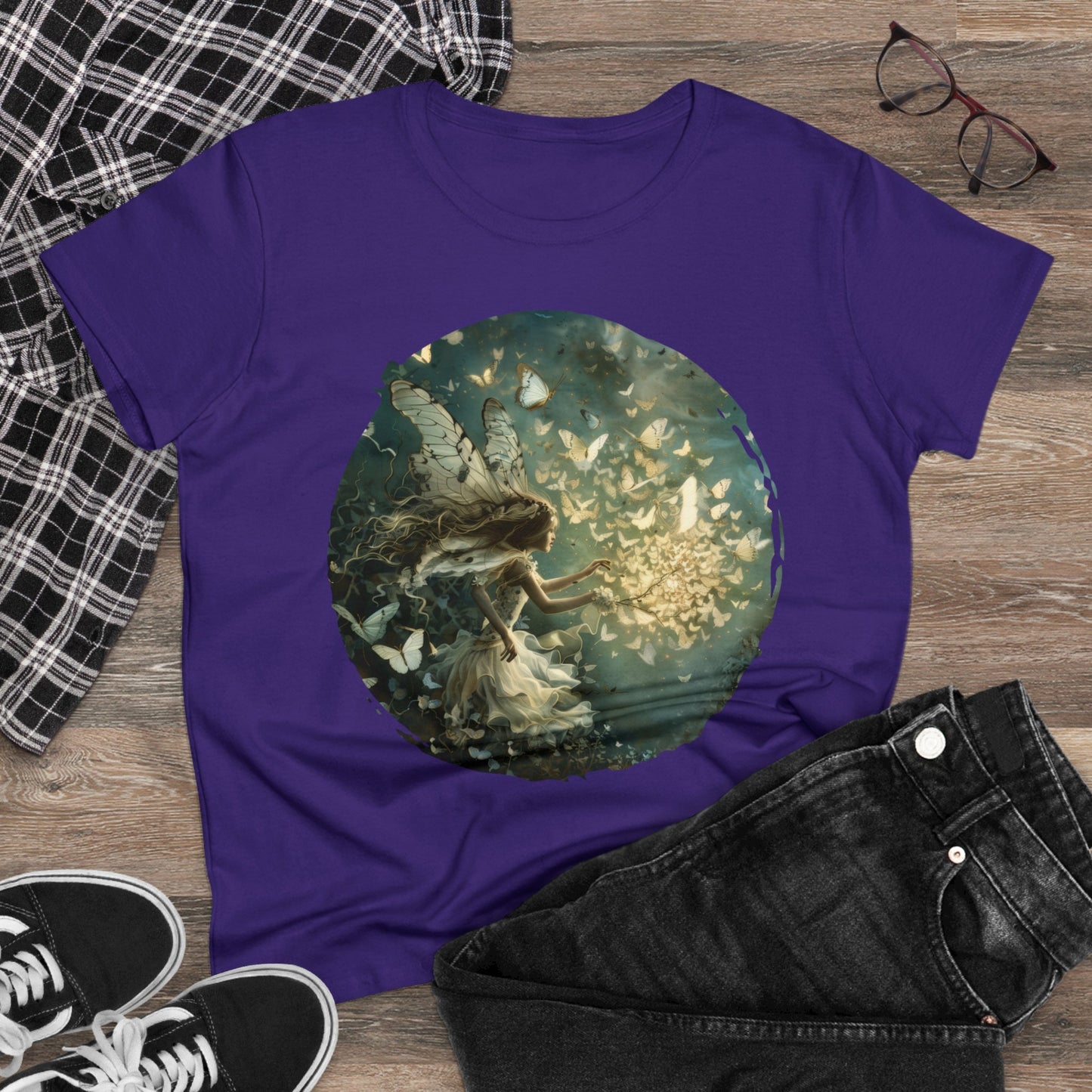 Fairy and Butterflies - Fantasy - Women's Midweight Cotton Tee