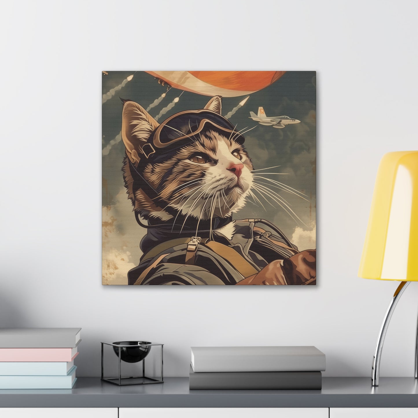 Kitty Fighter Pilot - Canvas Stretched, 0.75"