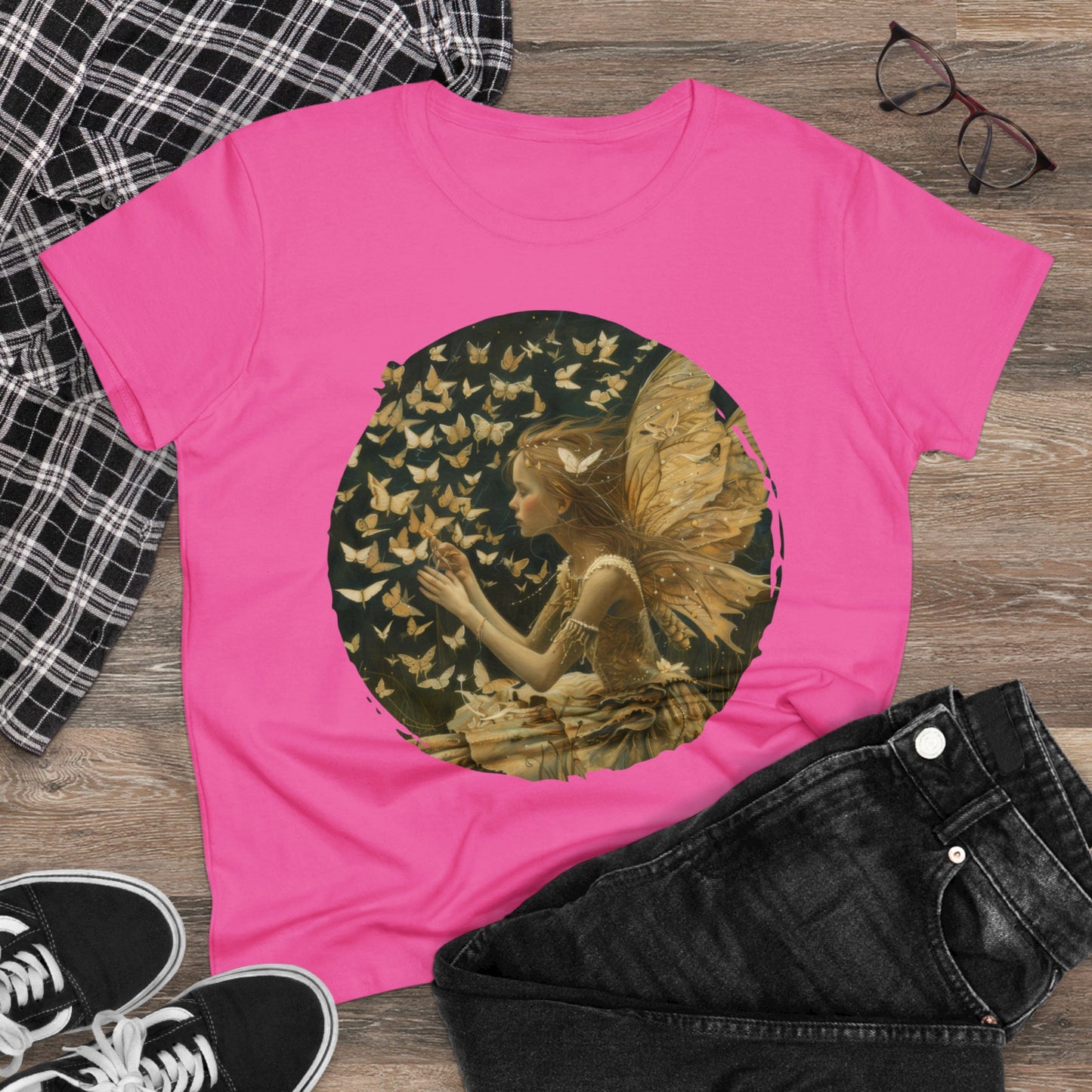 Fairy and Butterflies - Fantasy - Women's Midweight Cotton Tee