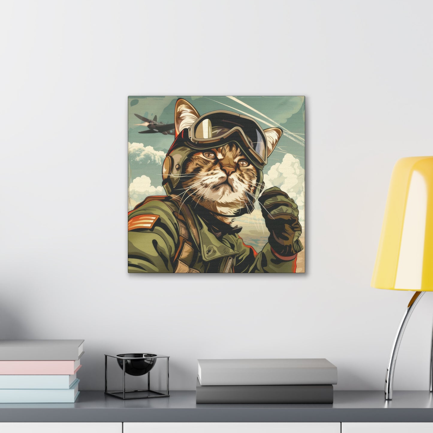 Kitty Fighter Pilot - Canvas Stretched, 0.75"