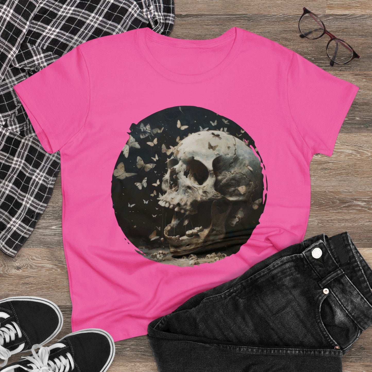 Skull and Butterflies - Women's Midweight Cotton Tee