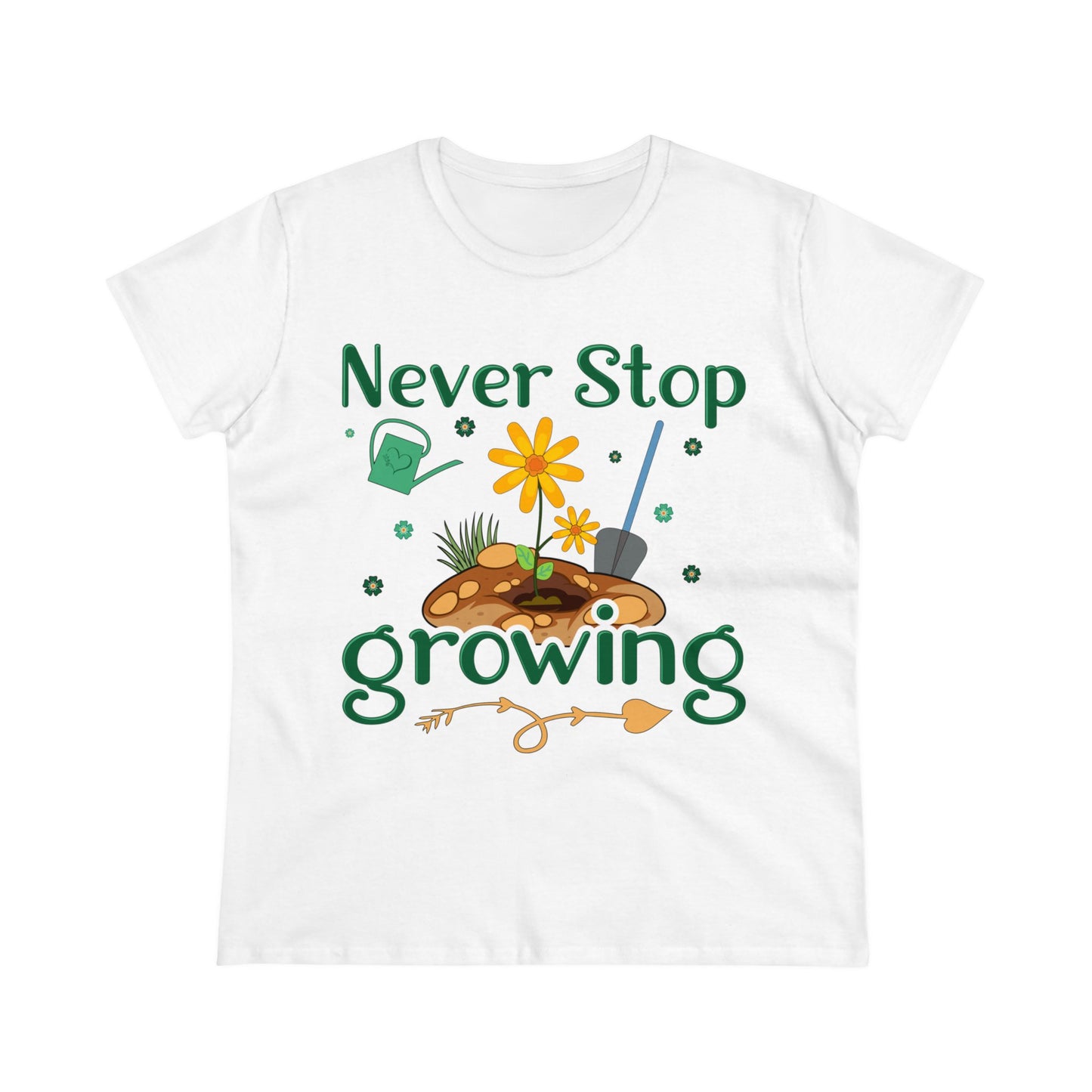 Never Stop Growing - Gardening - Women's Midweight Cotton Tee