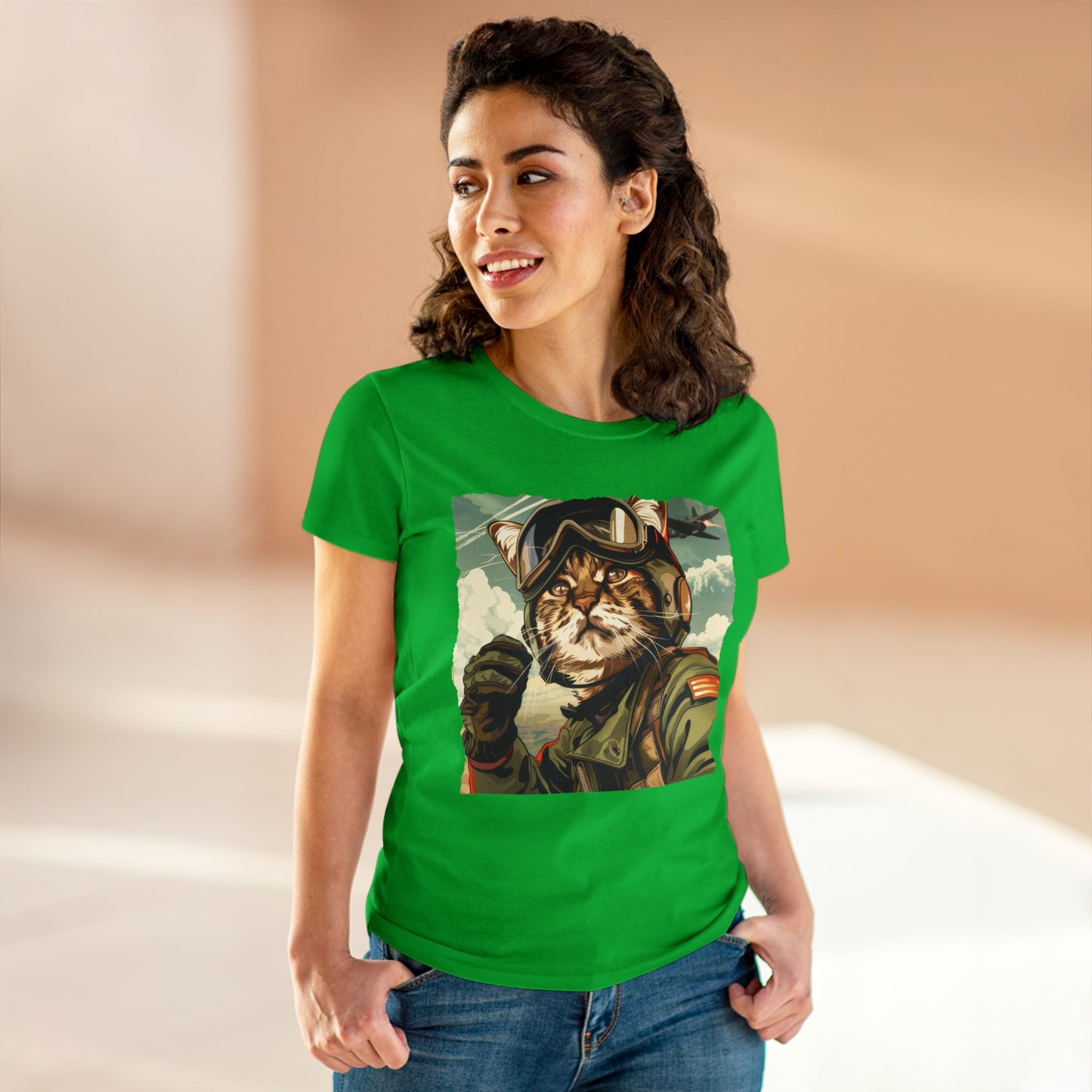 Kitty Fighter Pilot - Women's Midweight Cotton Tee