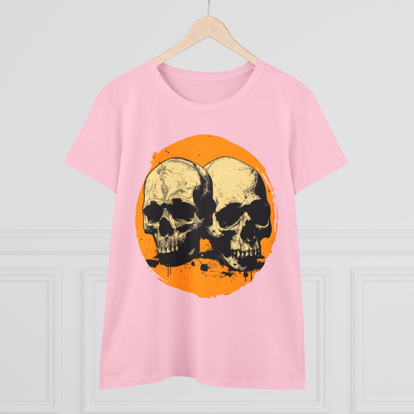 Skulls on Orange - Women's Midweight Cotton Tee