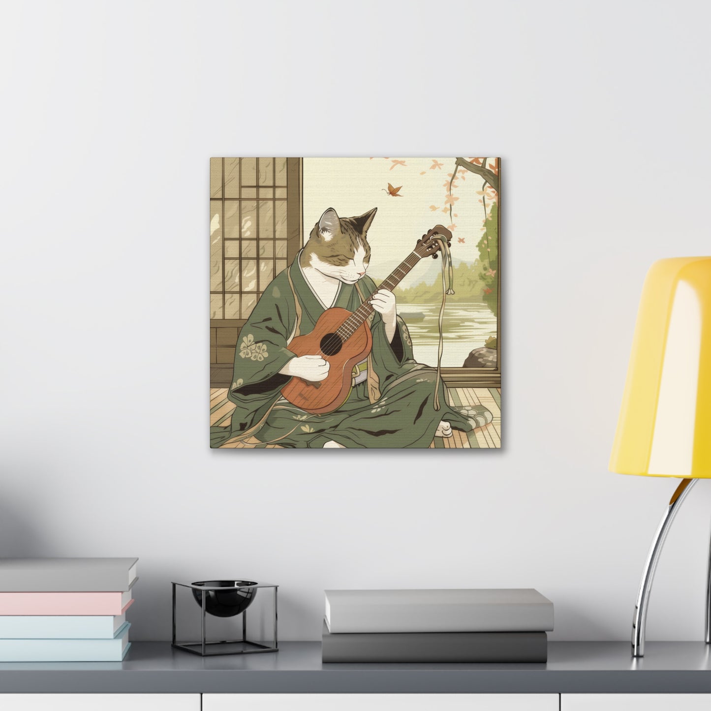 Japanese Kitty Guitarist - Canvas Stretched, 0.75" - Canvas Stretched, 0.75"