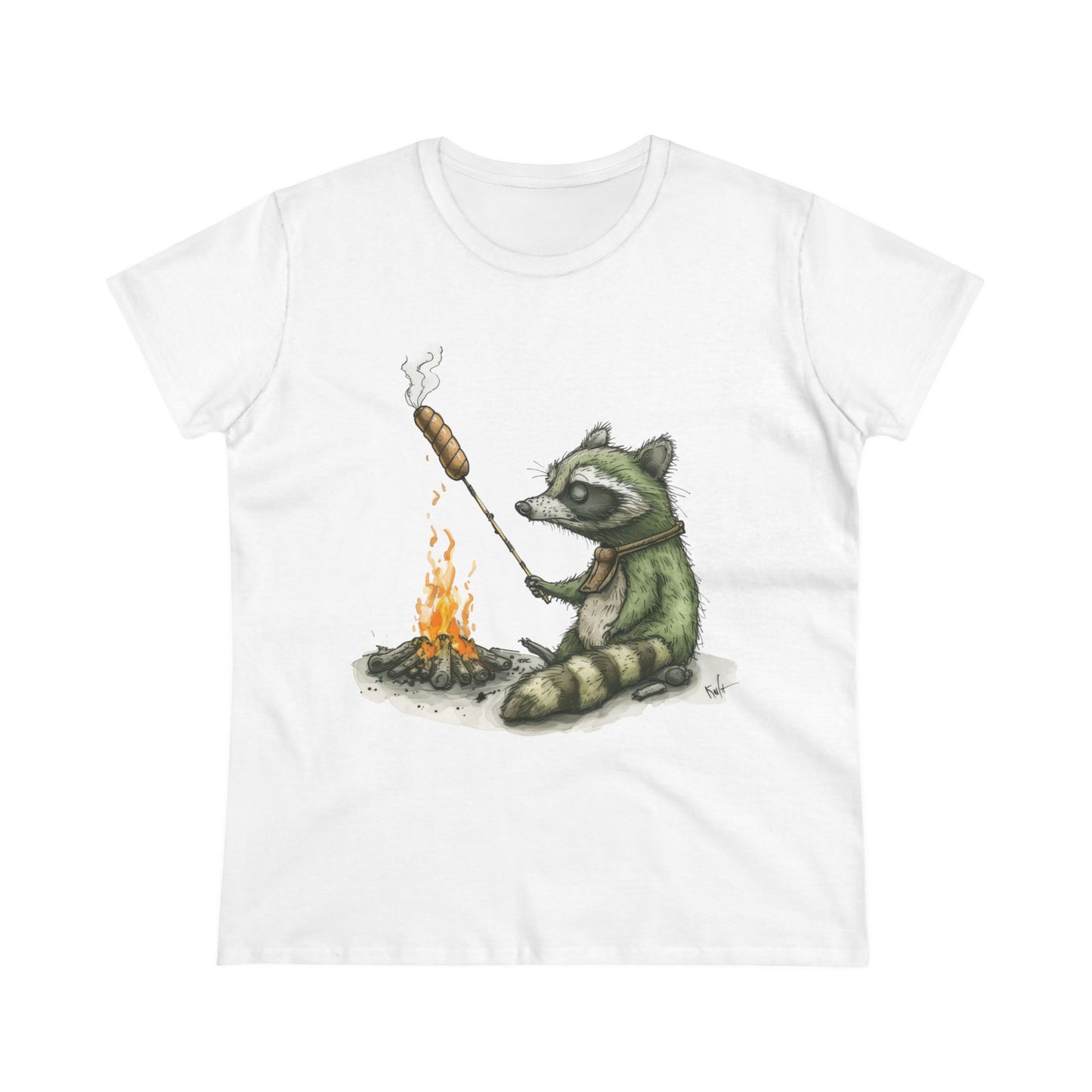 Raccoon Campfire - Women's Midweight Cotton Tee