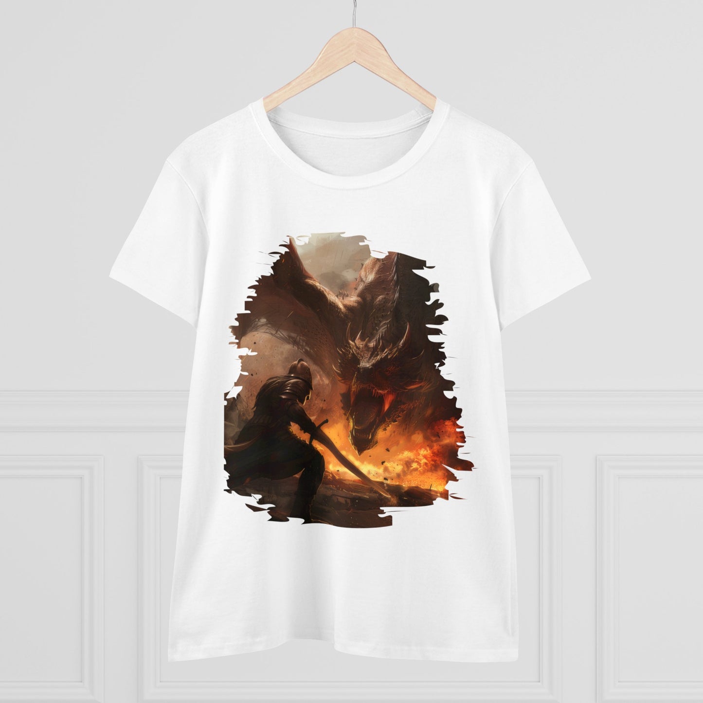 Fighter and Dragon - Fantasy - Women's Midweight Cotton Tee