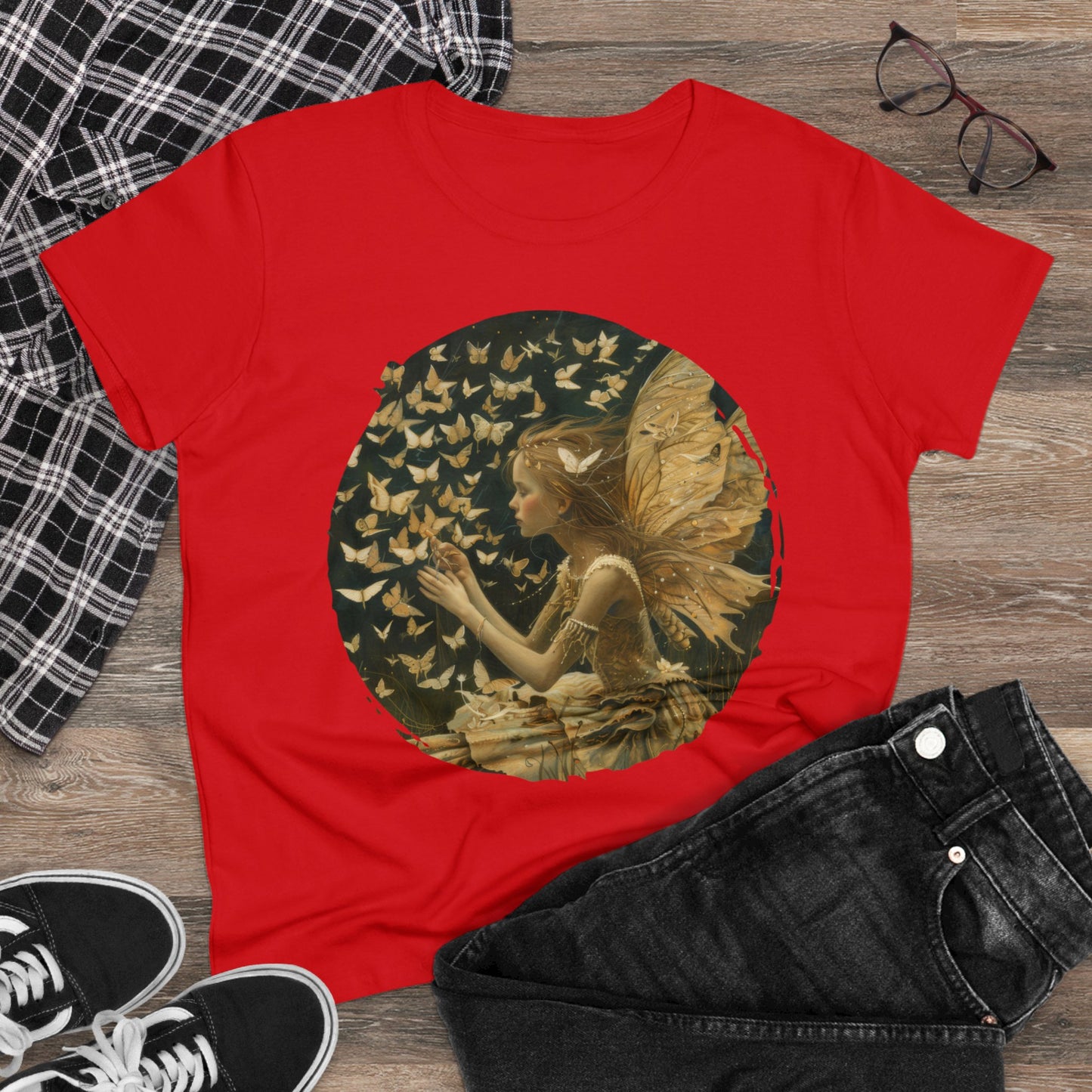 Fairy and Butterflies - Fantasy - Women's Midweight Cotton Tee