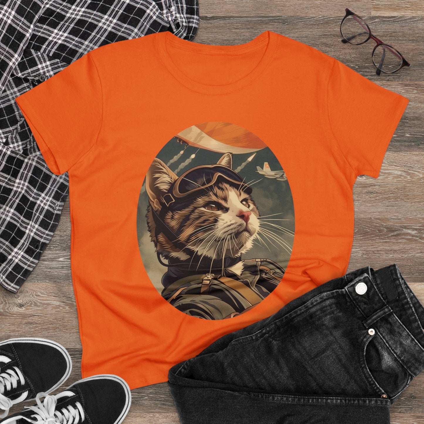 Kitty Fighter Pilot - Women's Midweight Cotton Tee