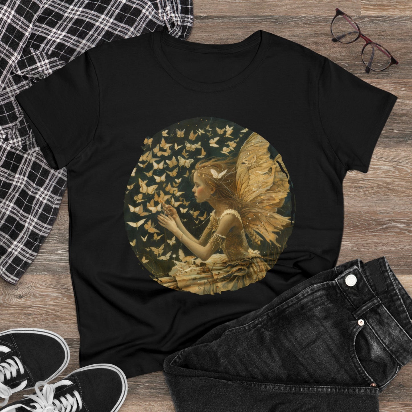 Fairy and Butterflies - Fantasy - Women's Midweight Cotton Tee