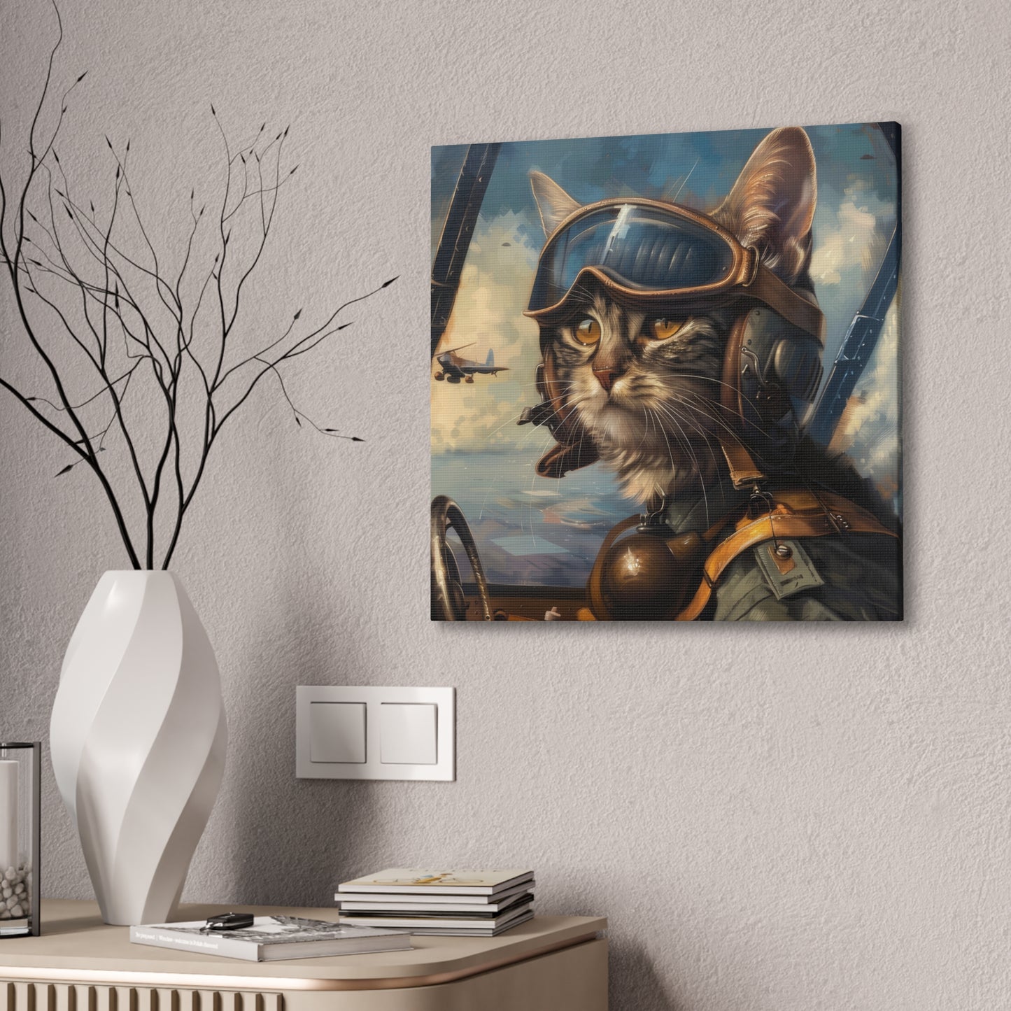 Cat Fighter Pilot - Canvas Stretched, 0.75"