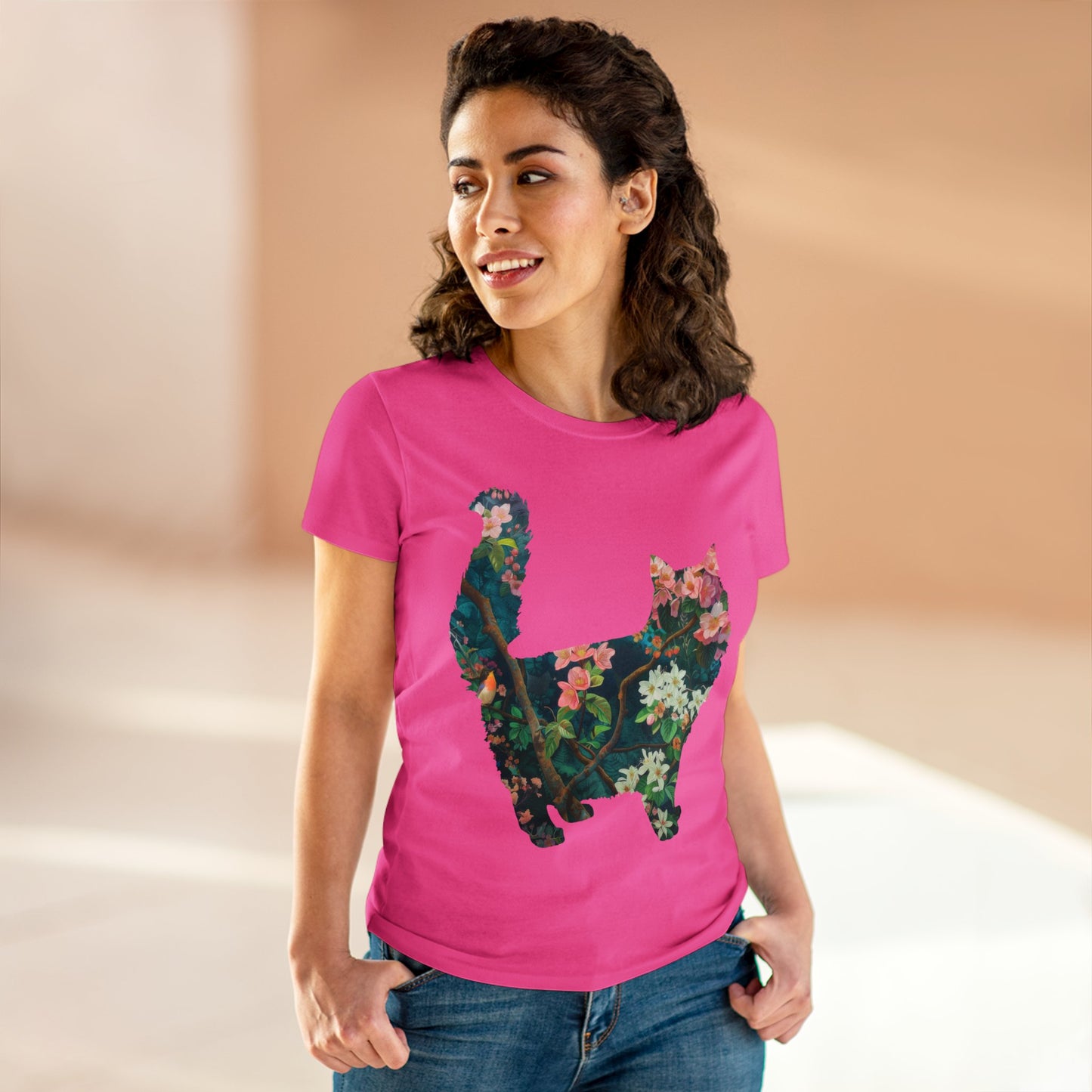 Flowery Cat - Women's Midweight Cotton Tee