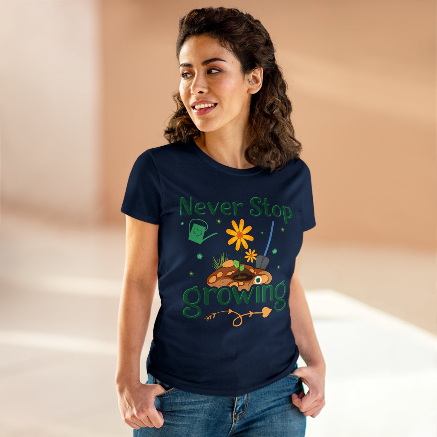 Never Stop Growing - Gardening - Women's Midweight Cotton Tee