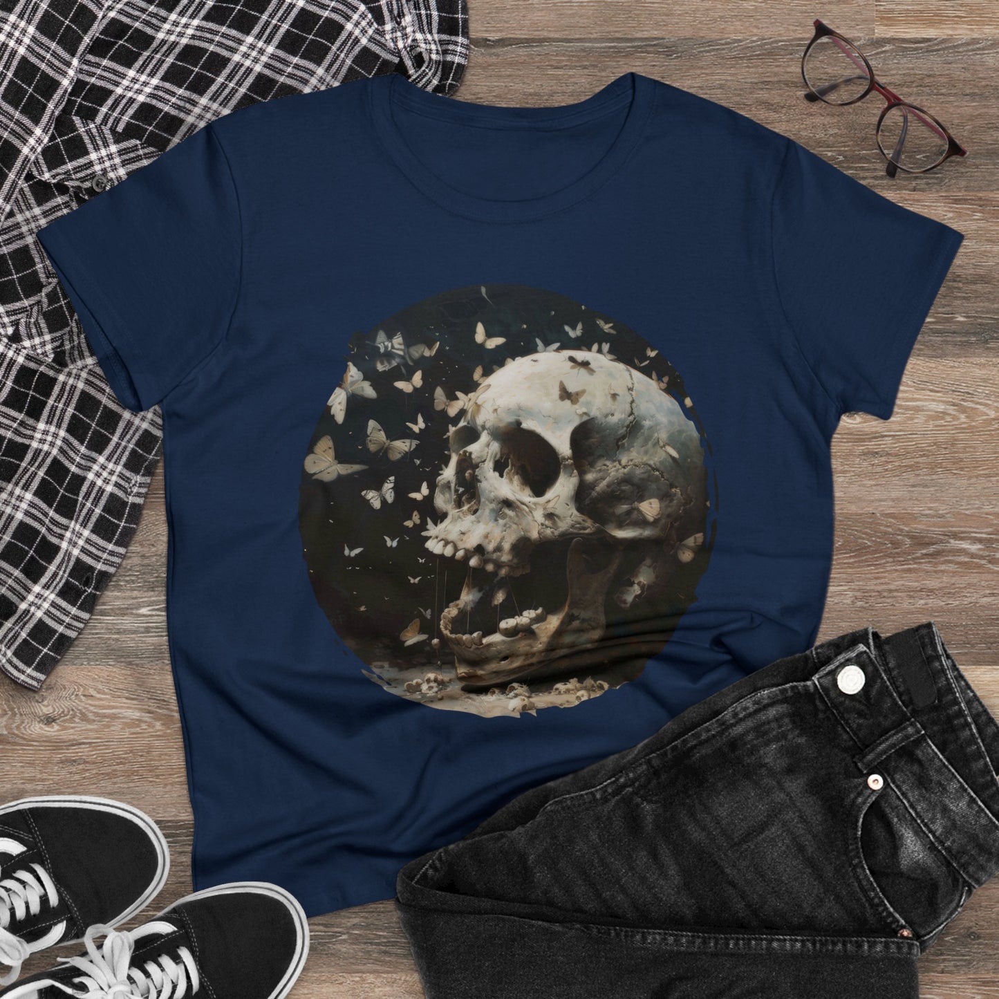 Skull and Butterflies - Women's Midweight Cotton Tee