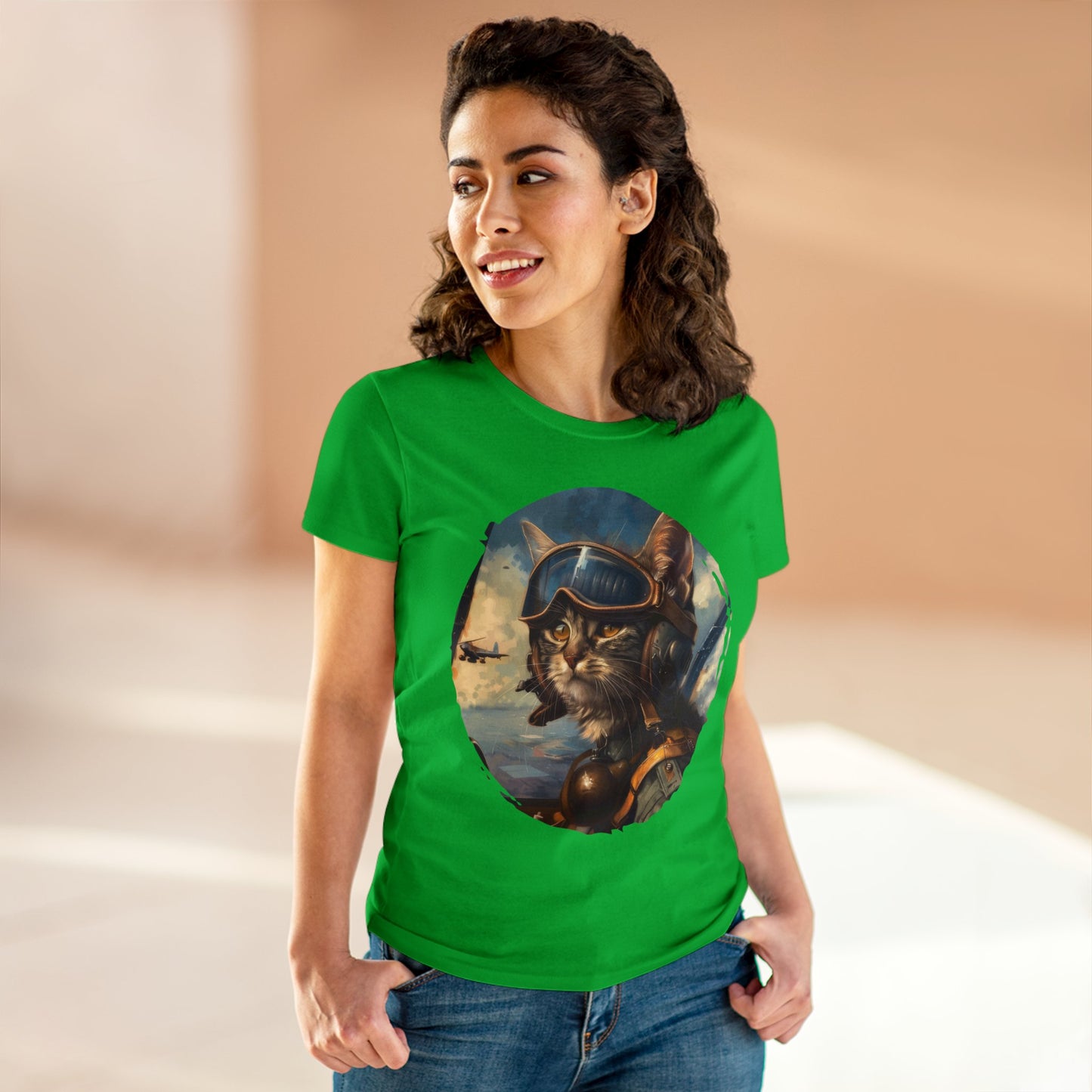 Fighter Pilot Kitty - Women's Midweight Cotton Tee