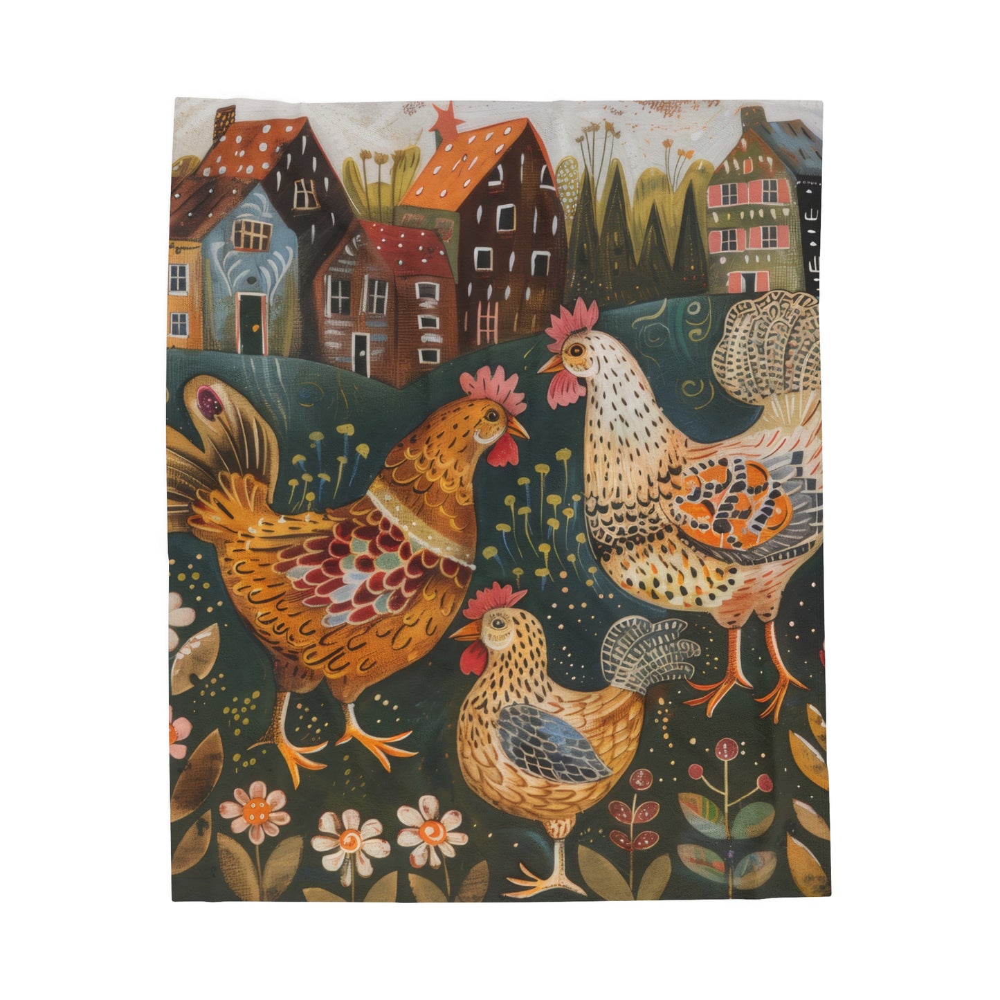 Cottage Chickens - Velveteen Plush Blanket