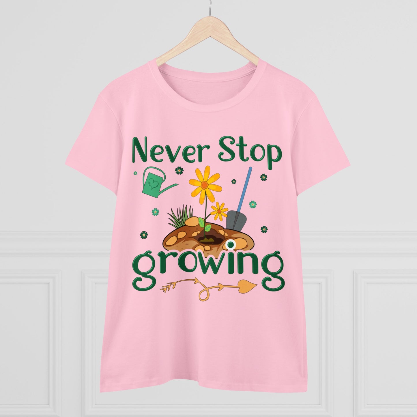 Never Stop Growing - Gardening - Women's Midweight Cotton Tee