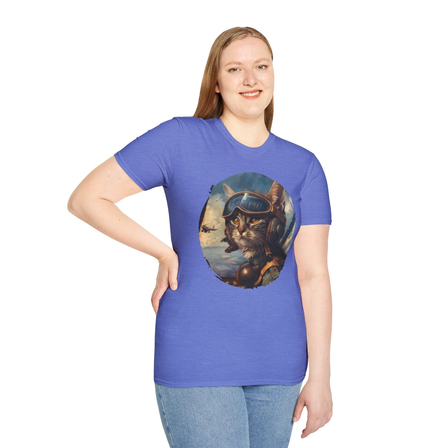 Cat Fighter Pilot - Unisex Softstyle T-Shirt