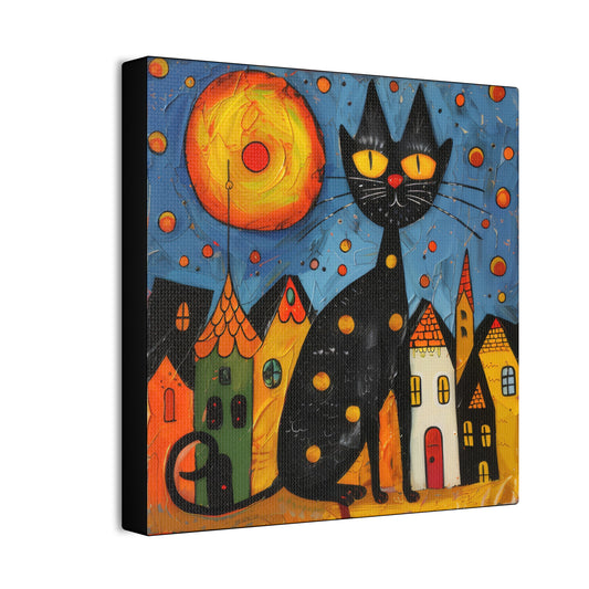 Folk Art Kitty - Canvas Stretched, 0.75" - Canvas Stretched, 0.75"