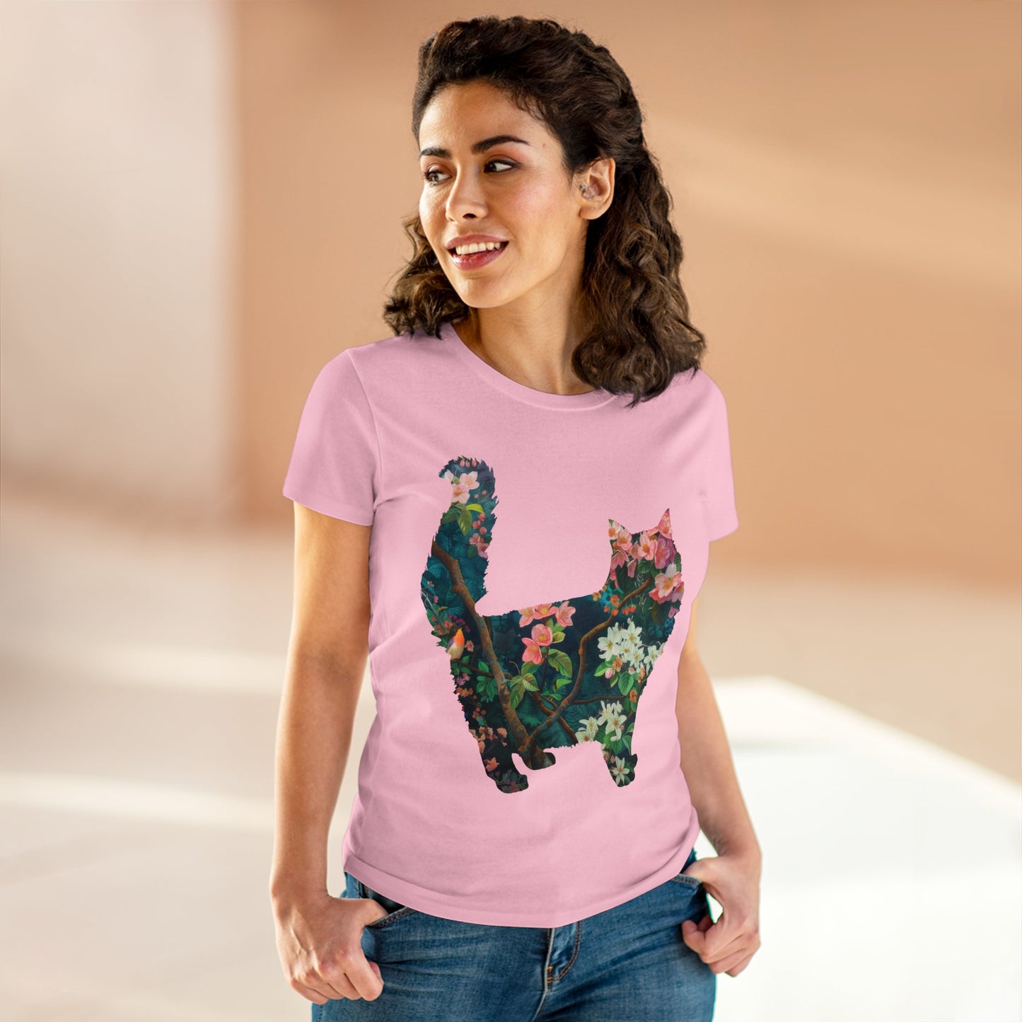 Flowery Cat - Women's Midweight Cotton Tee