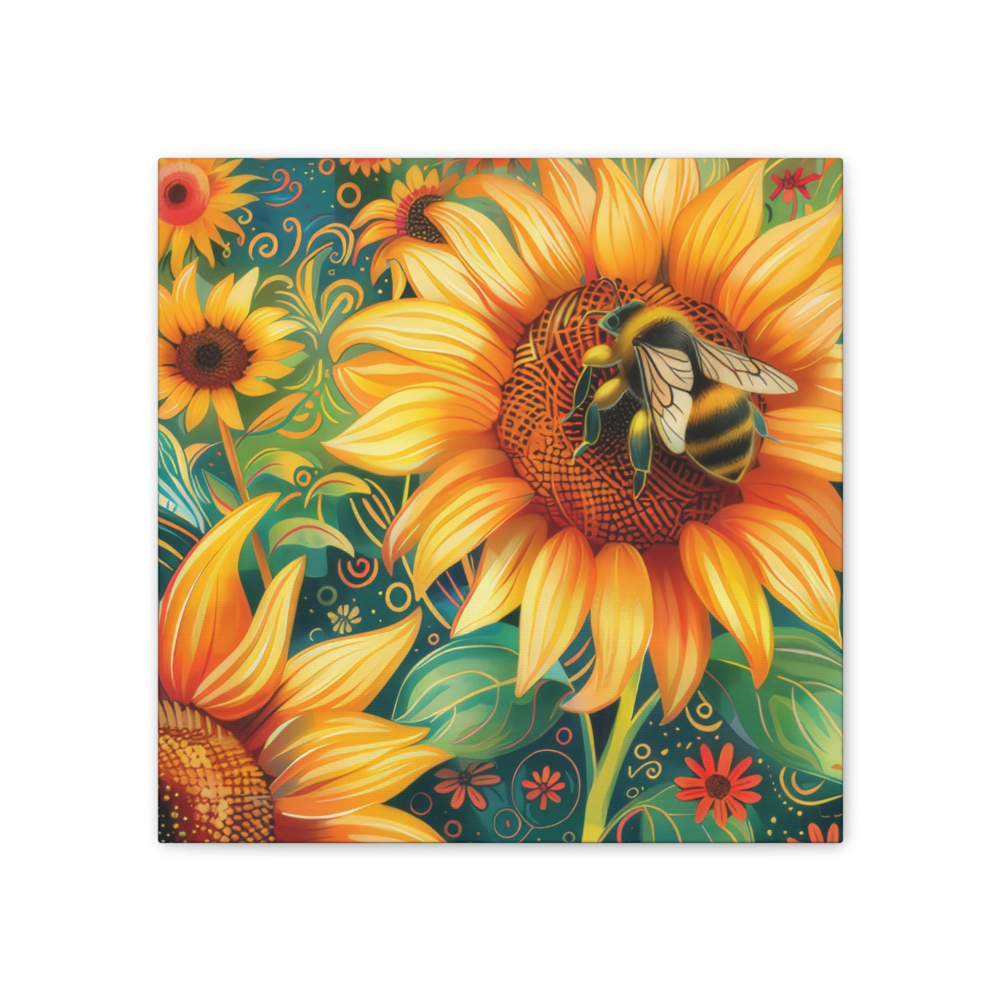 Sunflower and Bee - Canvas Stretched, 0.75"