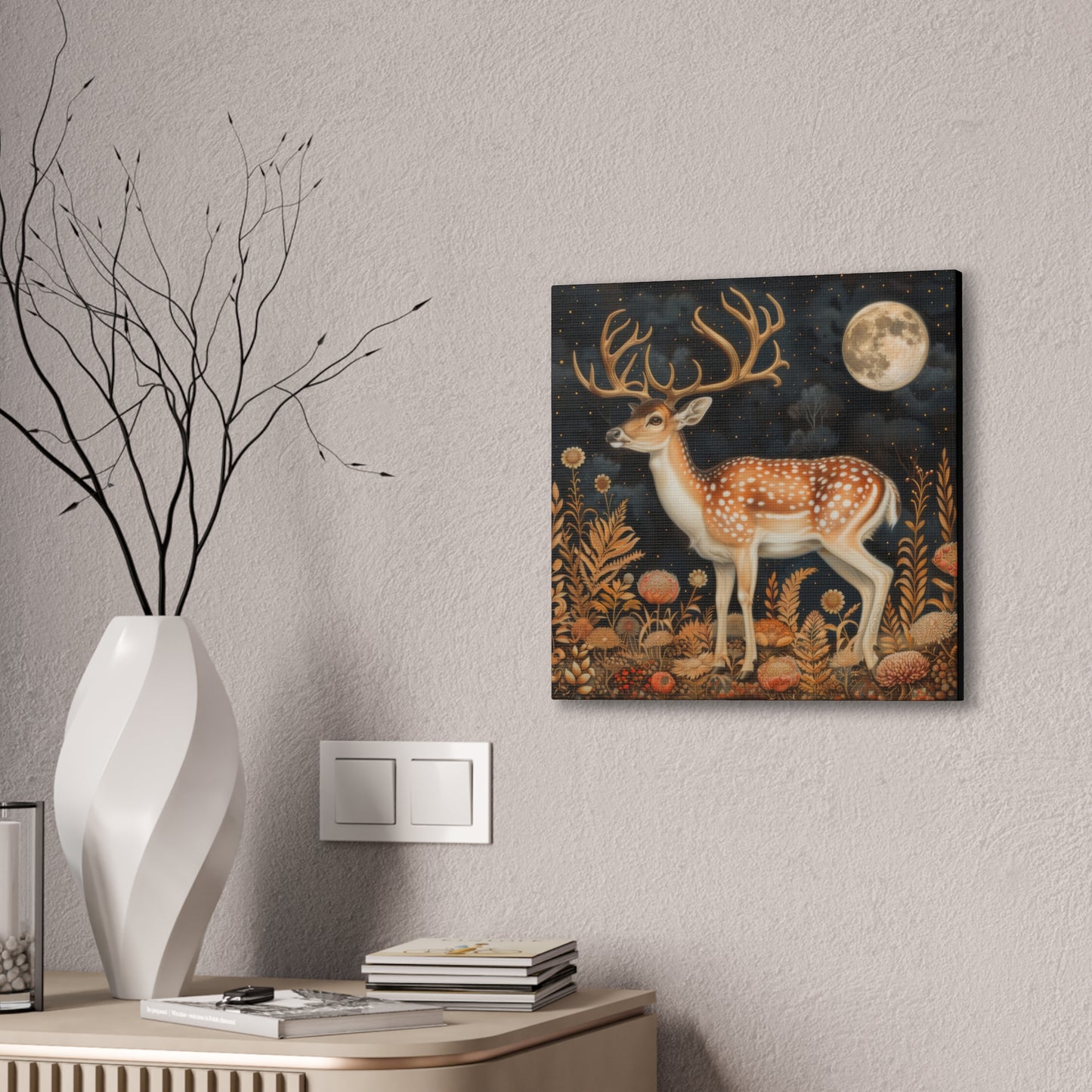 Deer and Moon - Canvas Stretched, 0.75"