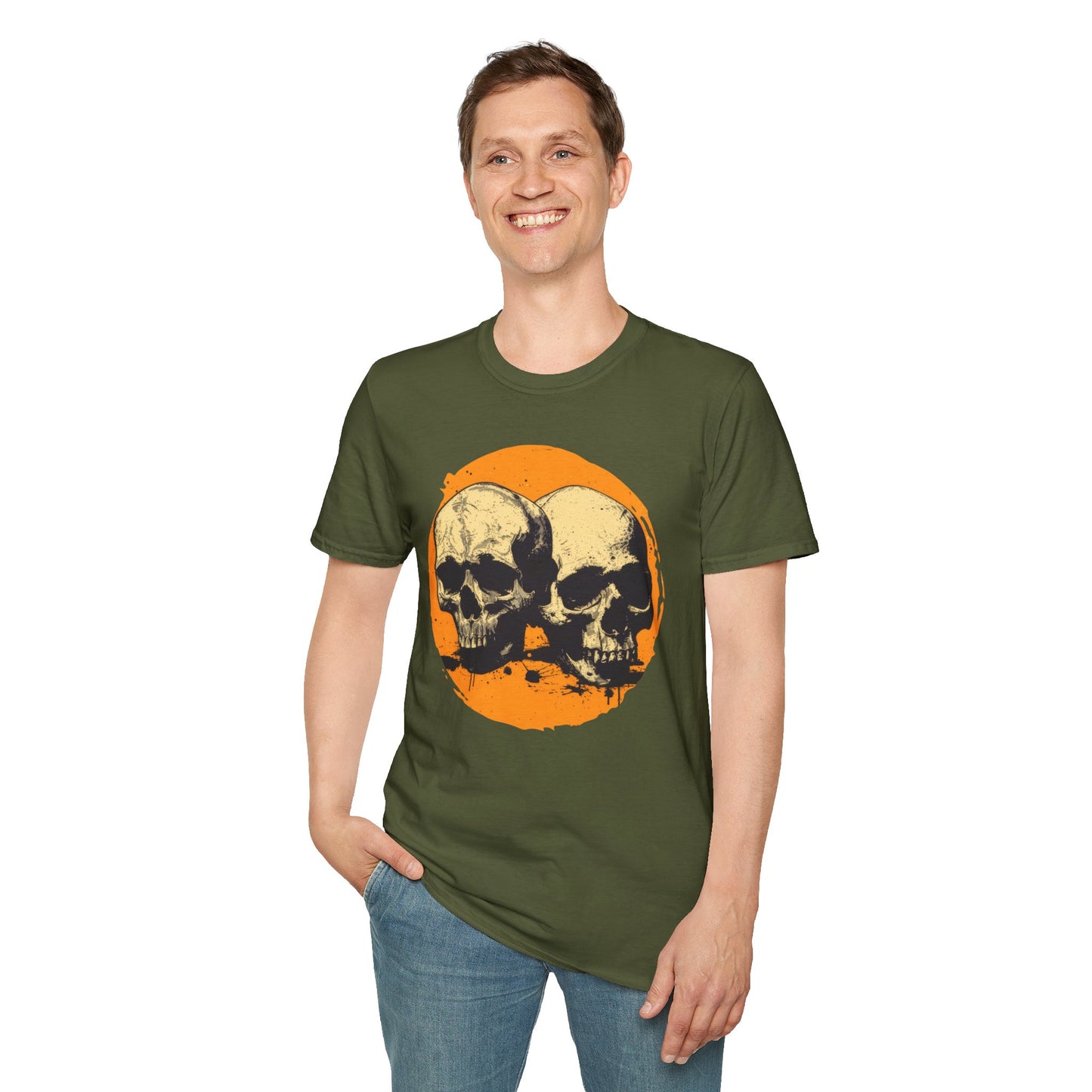 Skulls on Orange - Unisex Softstyle T-Shirt