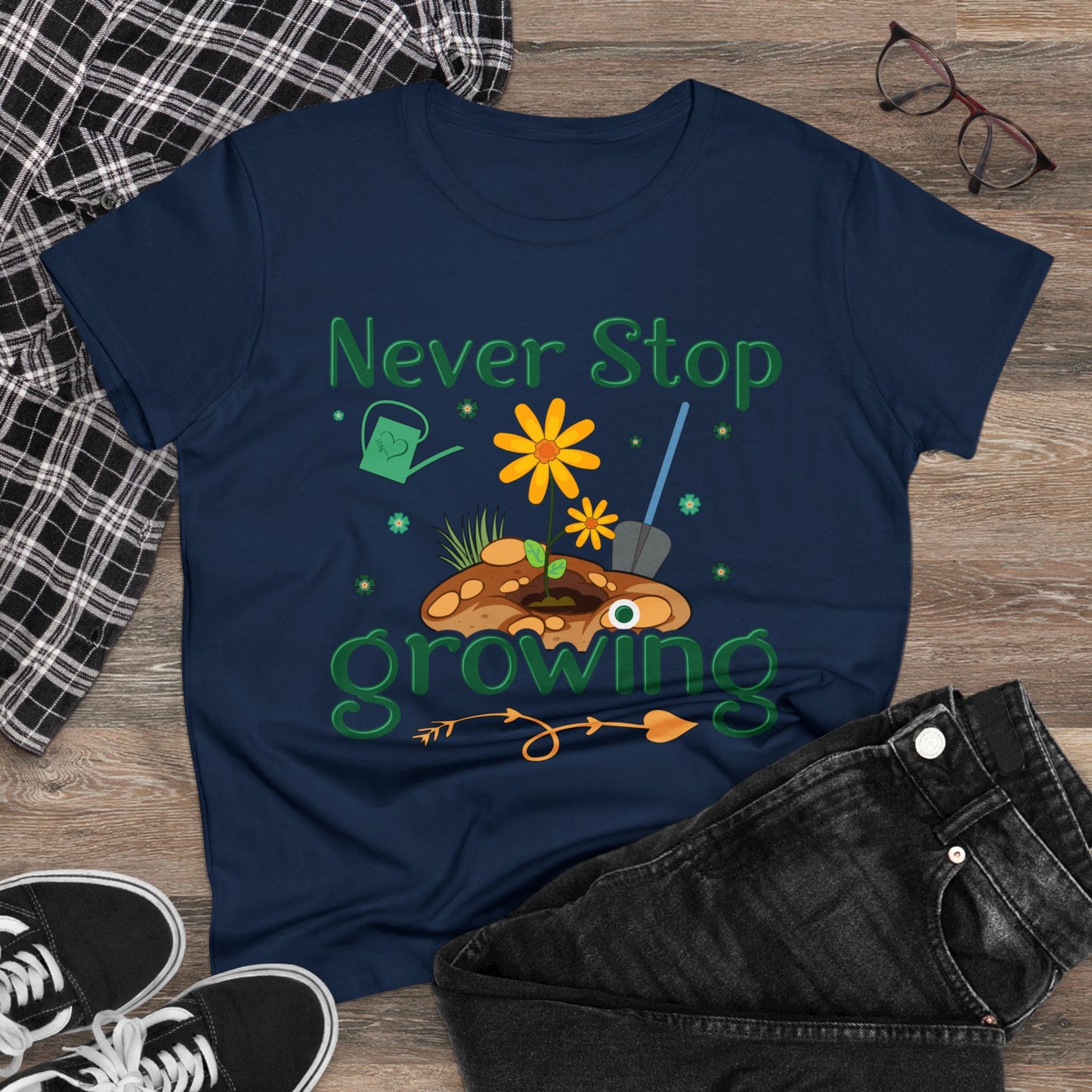 Never Stop Growing - Gardening - Women's Midweight Cotton Tee