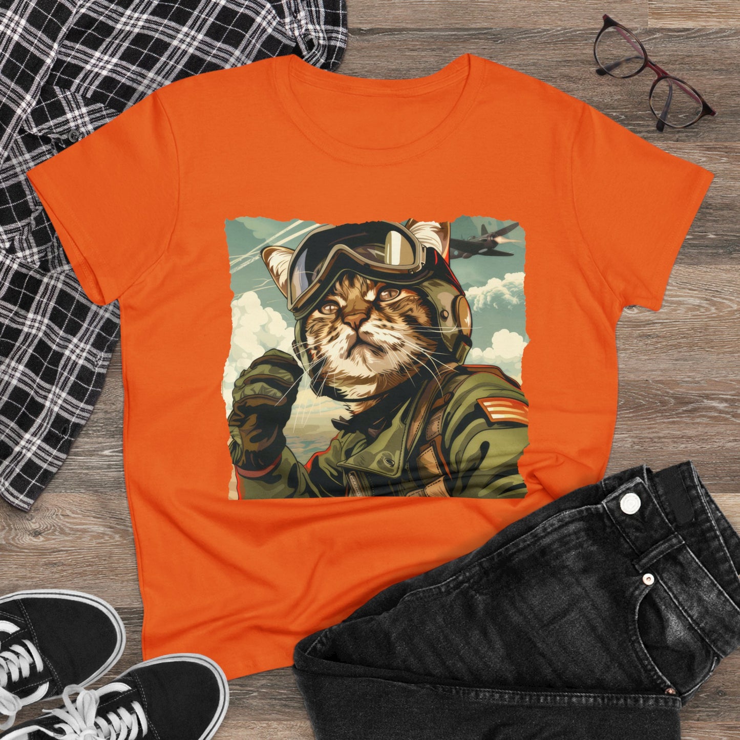 Kitty Fighter Pilot - Women's Midweight Cotton Tee