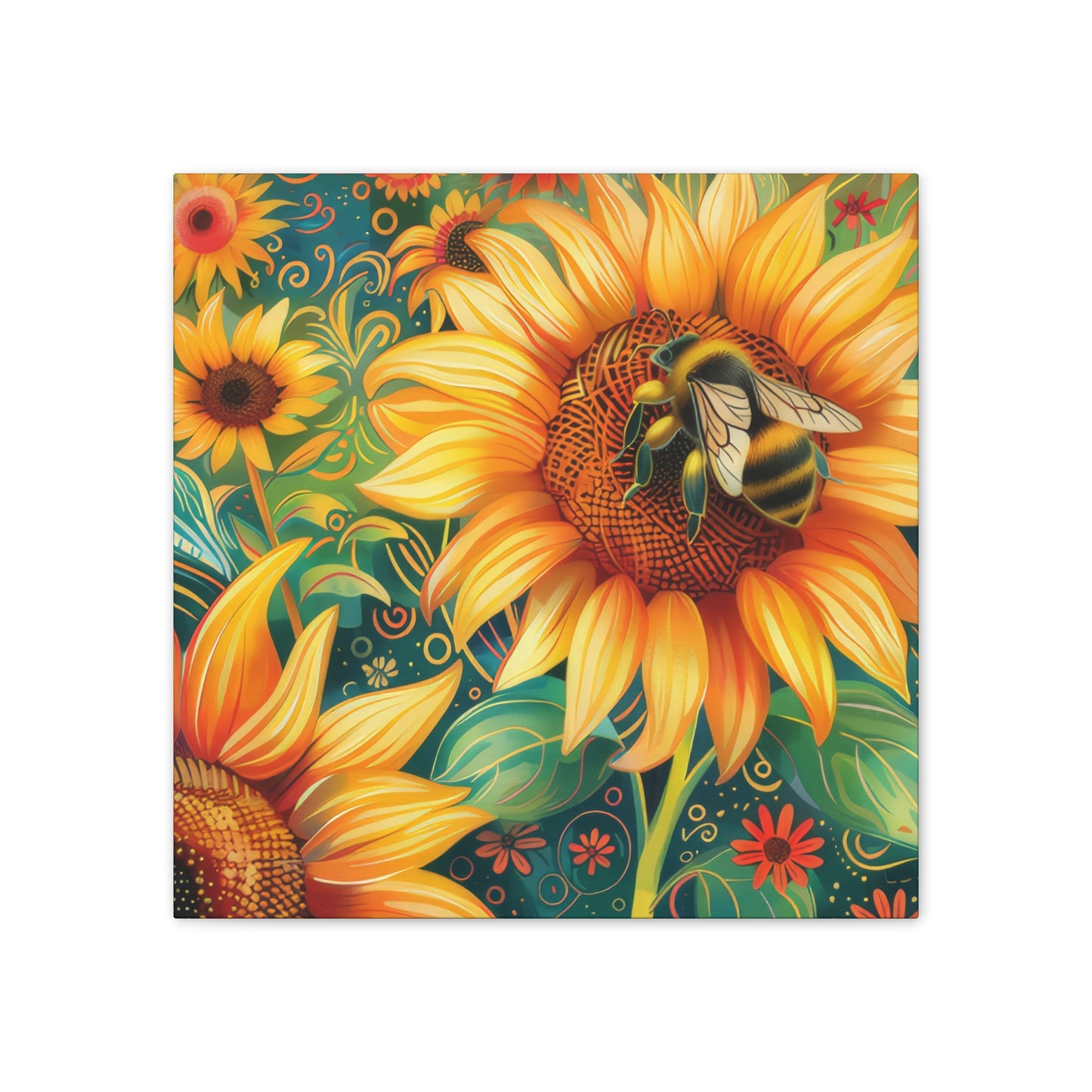 Sunflower and Bee - Canvas Stretched, 0.75"