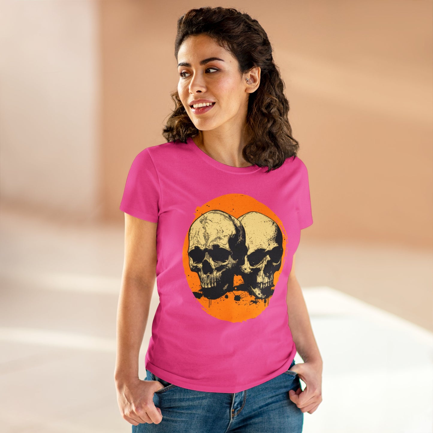 Skulls on Orange - Women's Midweight Cotton Tee