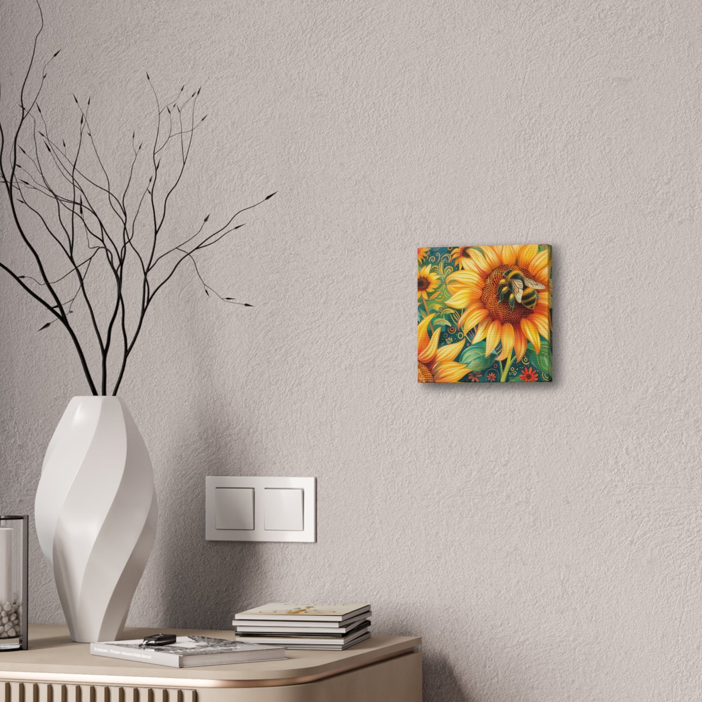 Sunflower and Bee - Canvas Stretched, 0.75"