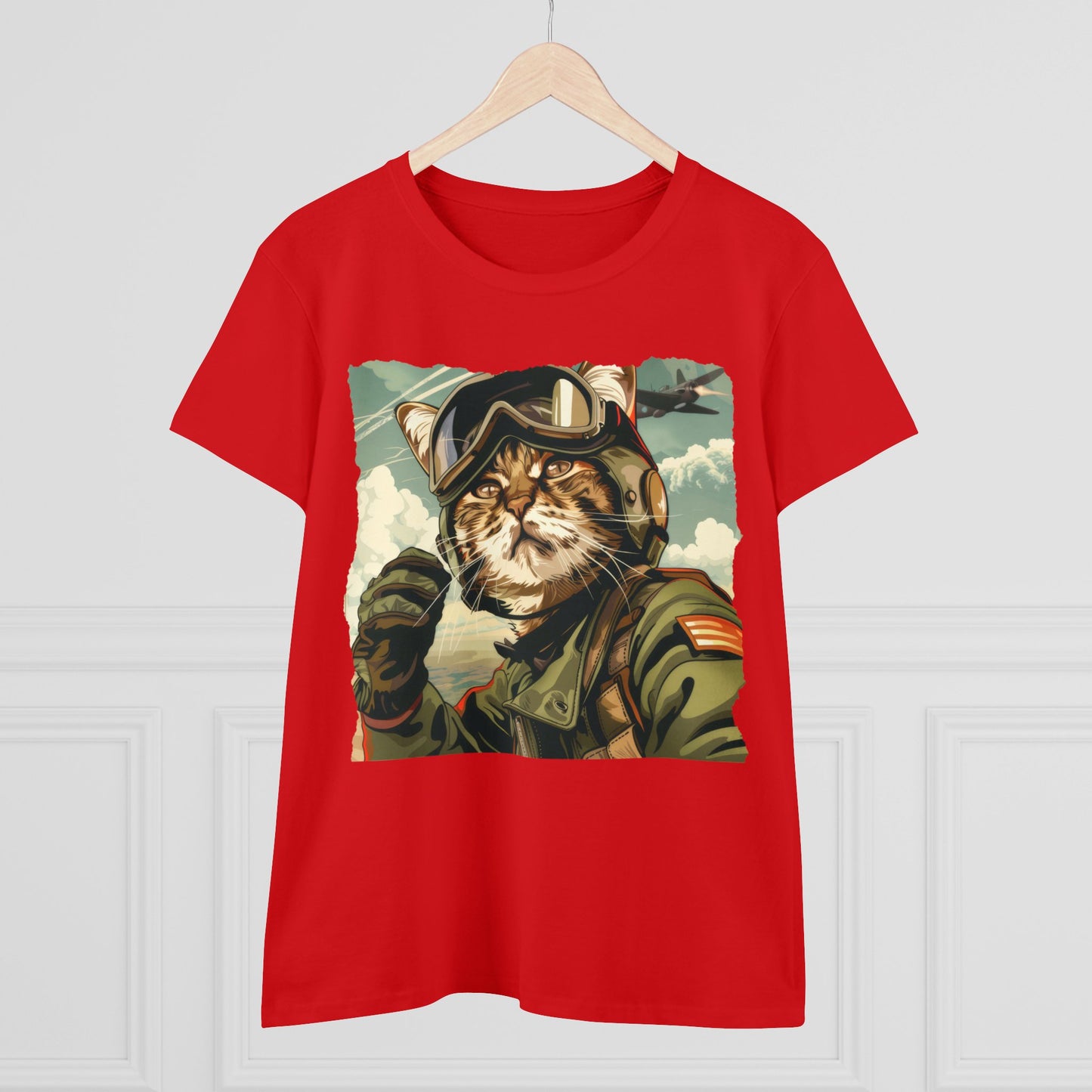 Kitty Fighter Pilot - Women's Midweight Cotton Tee