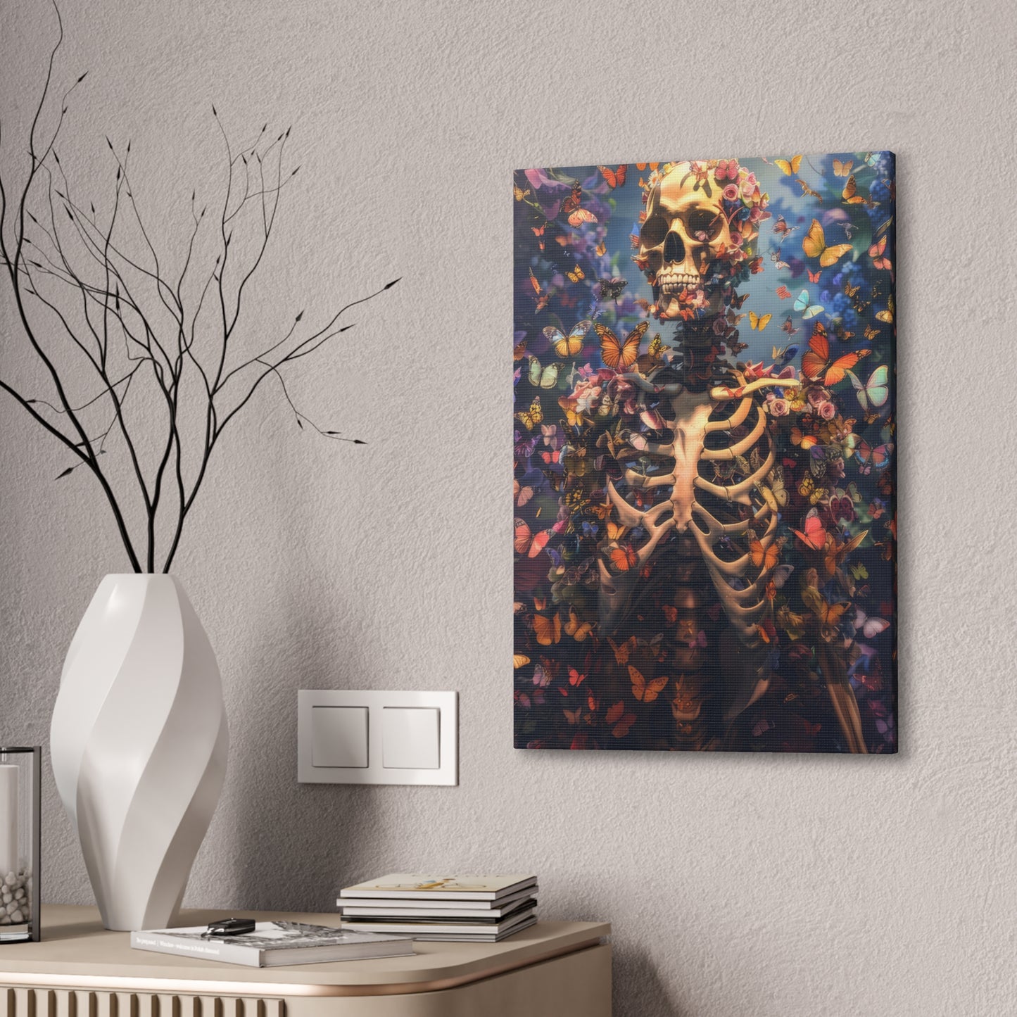 Skeleton and Butterflies - Canvas Stretched, 0.75"