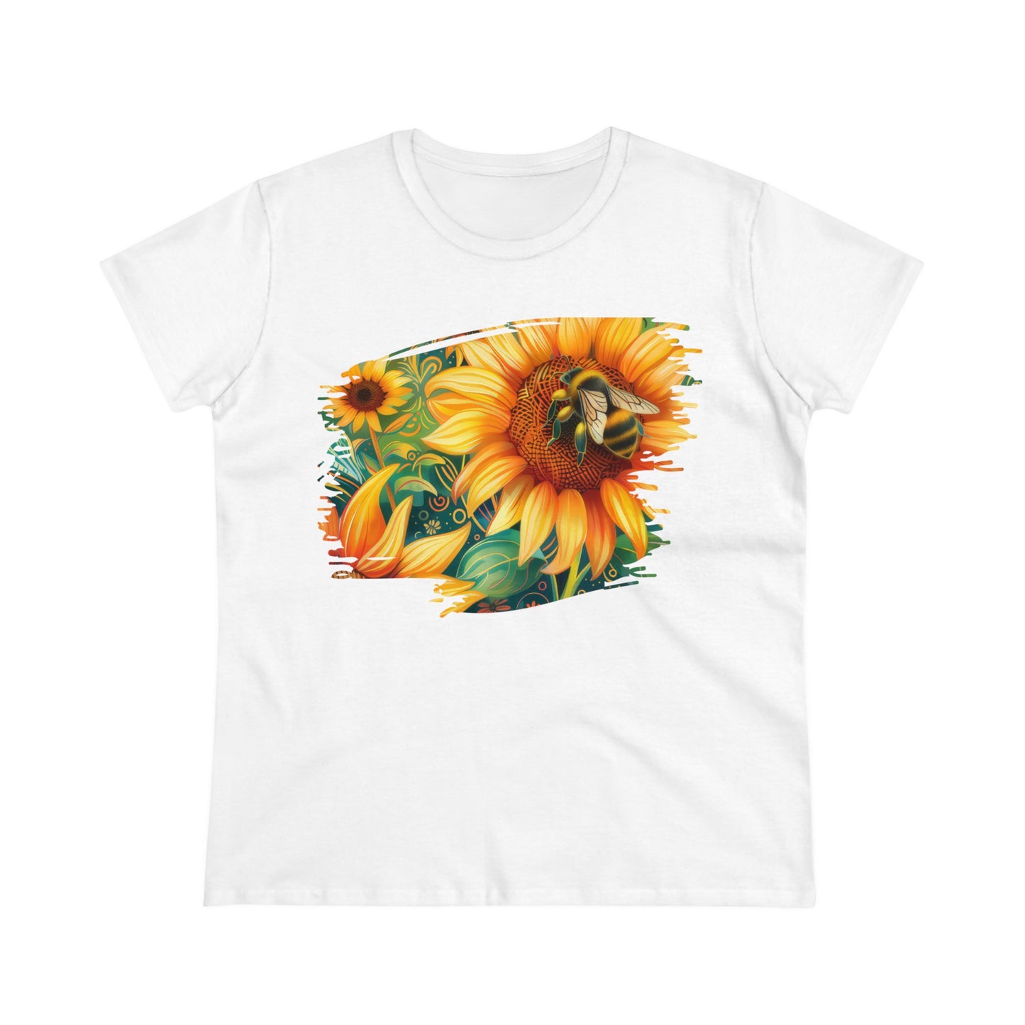 Sunflowers and Bee - Women's Midweight Cotton Tee